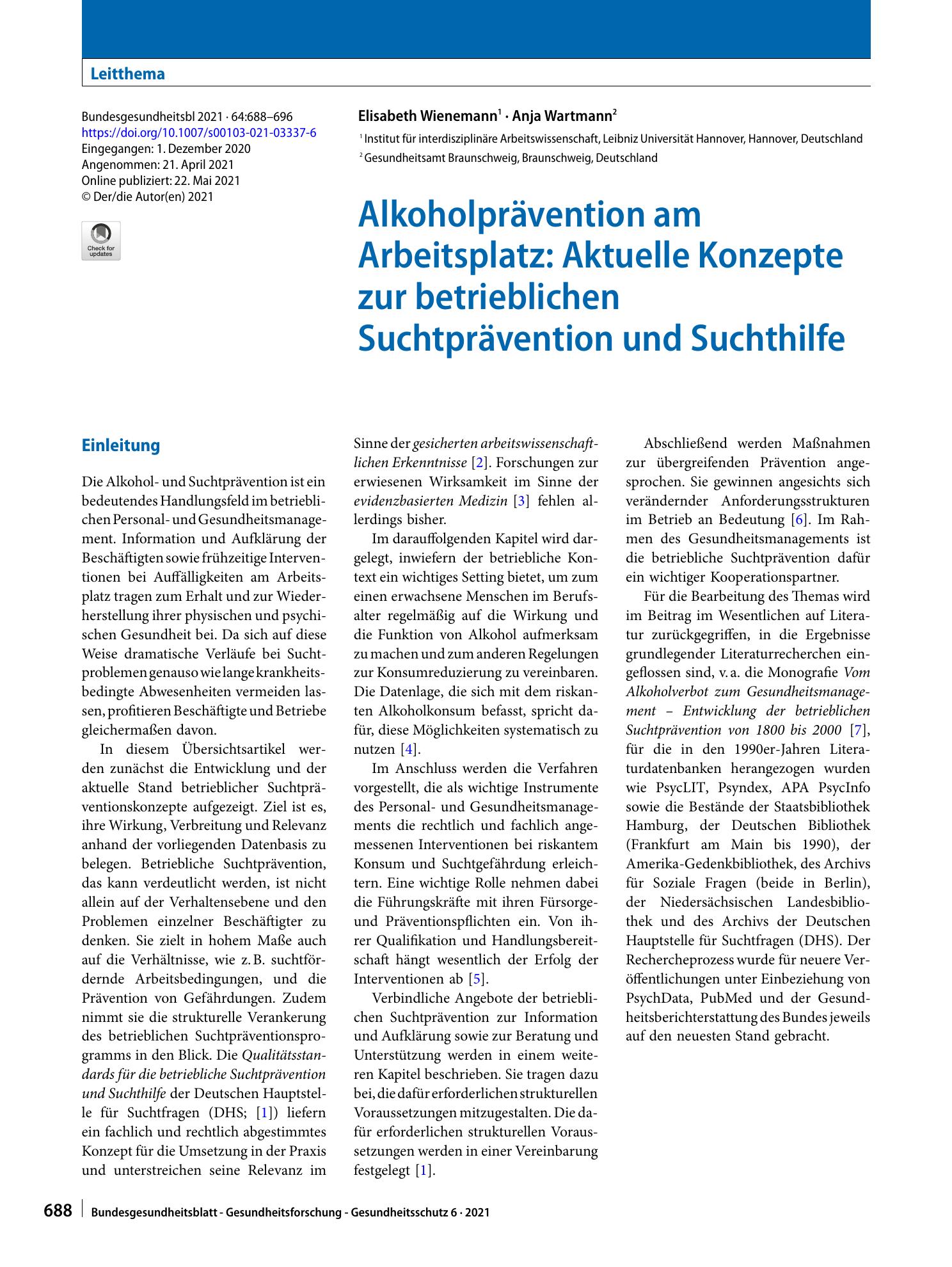 Vorschauseite 1: Alkoholprävention am Arbeitsplatz: Aktuelle Konzepte zur betrieblichen Suchtprävention und Suchthilfe