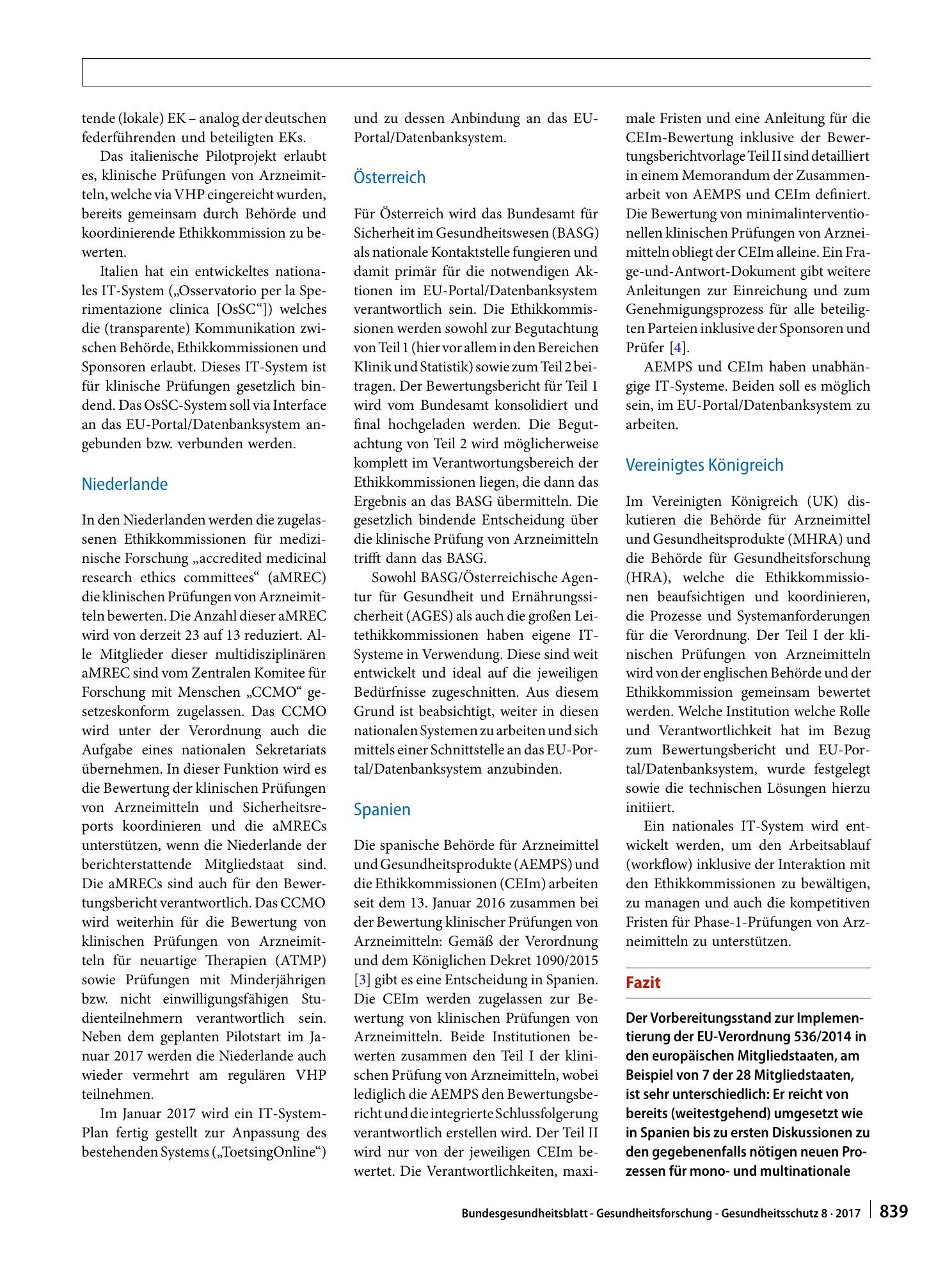 Vorschauseite 4: Vorbereitungsstand zur EU Verordnung 536/2014 in den Mitgliedstaaten