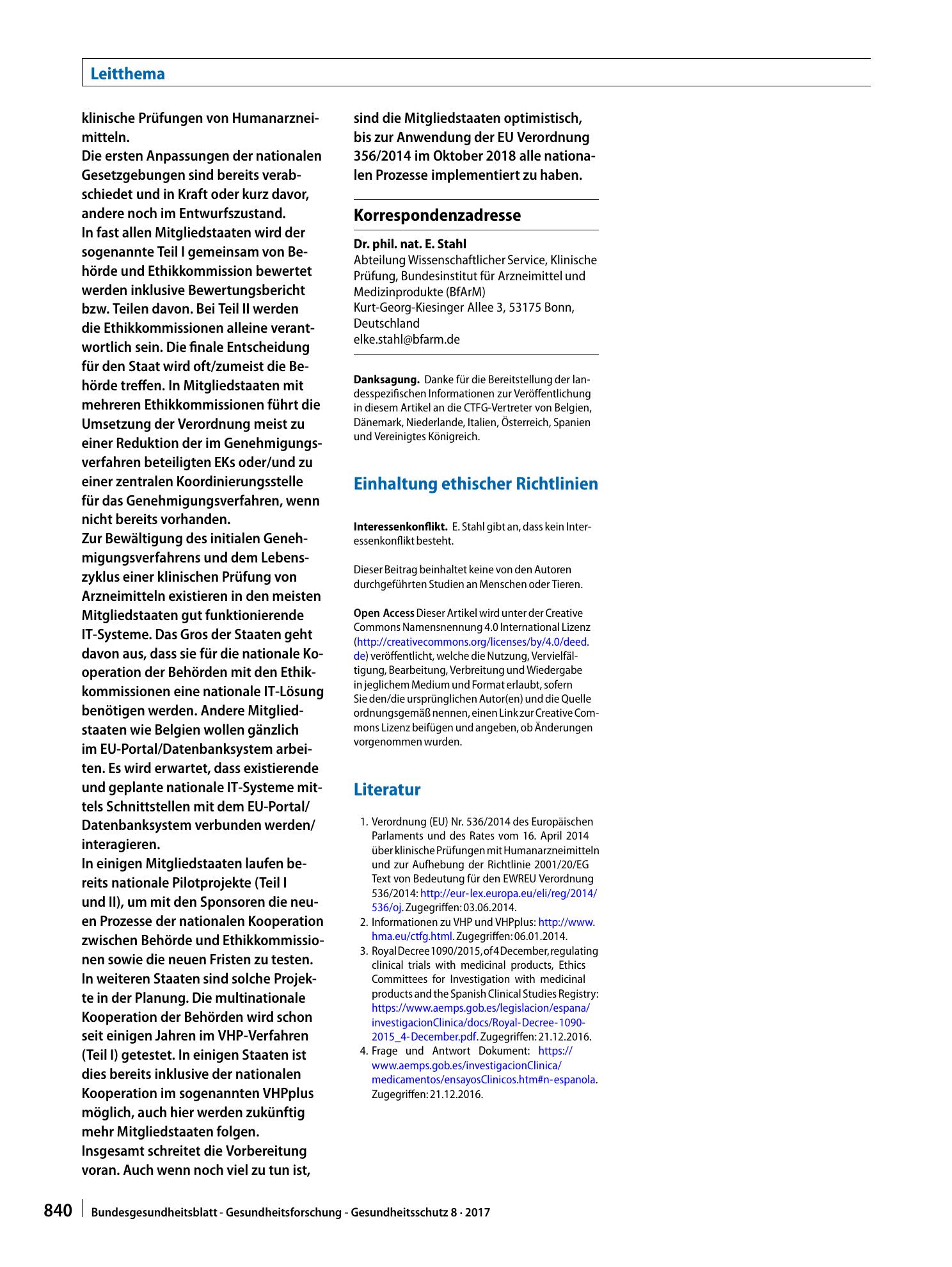 Vorschauseite 5: Vorbereitungsstand zur EU Verordnung 536/2014 in den Mitgliedstaaten