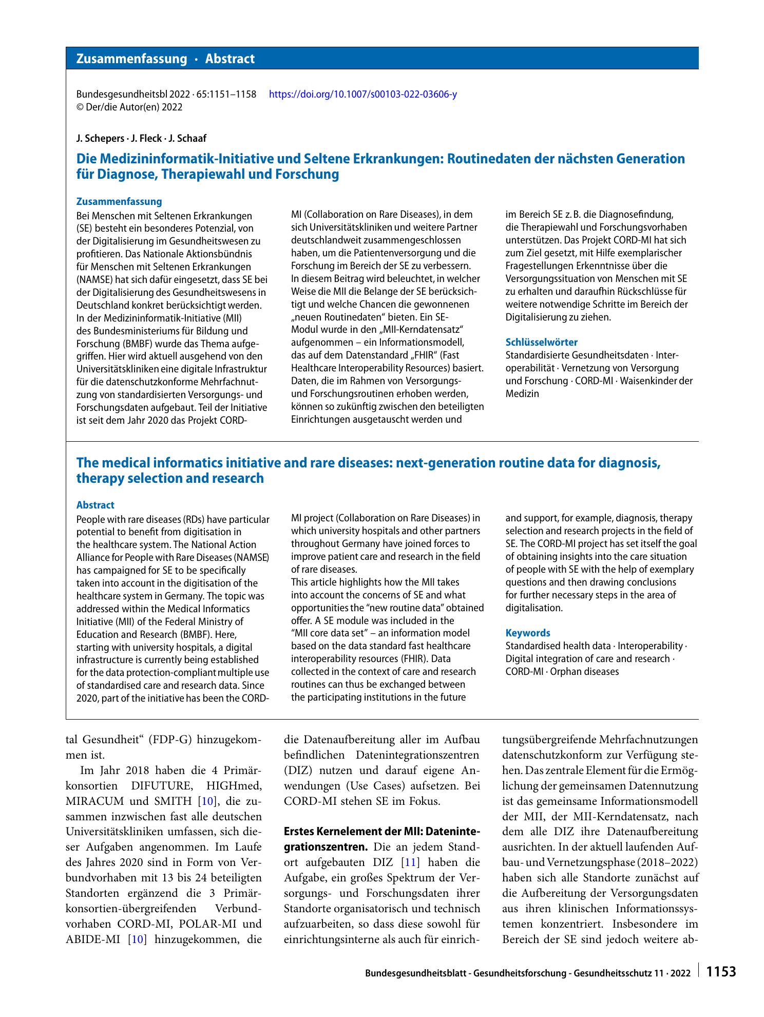 Vorschauseite 3: Die Medizininformatik-Initiative und Seltene Erkrankungen: Routinedaten der nächsten Generation für Diagnose, Therapiewahl und Forschung