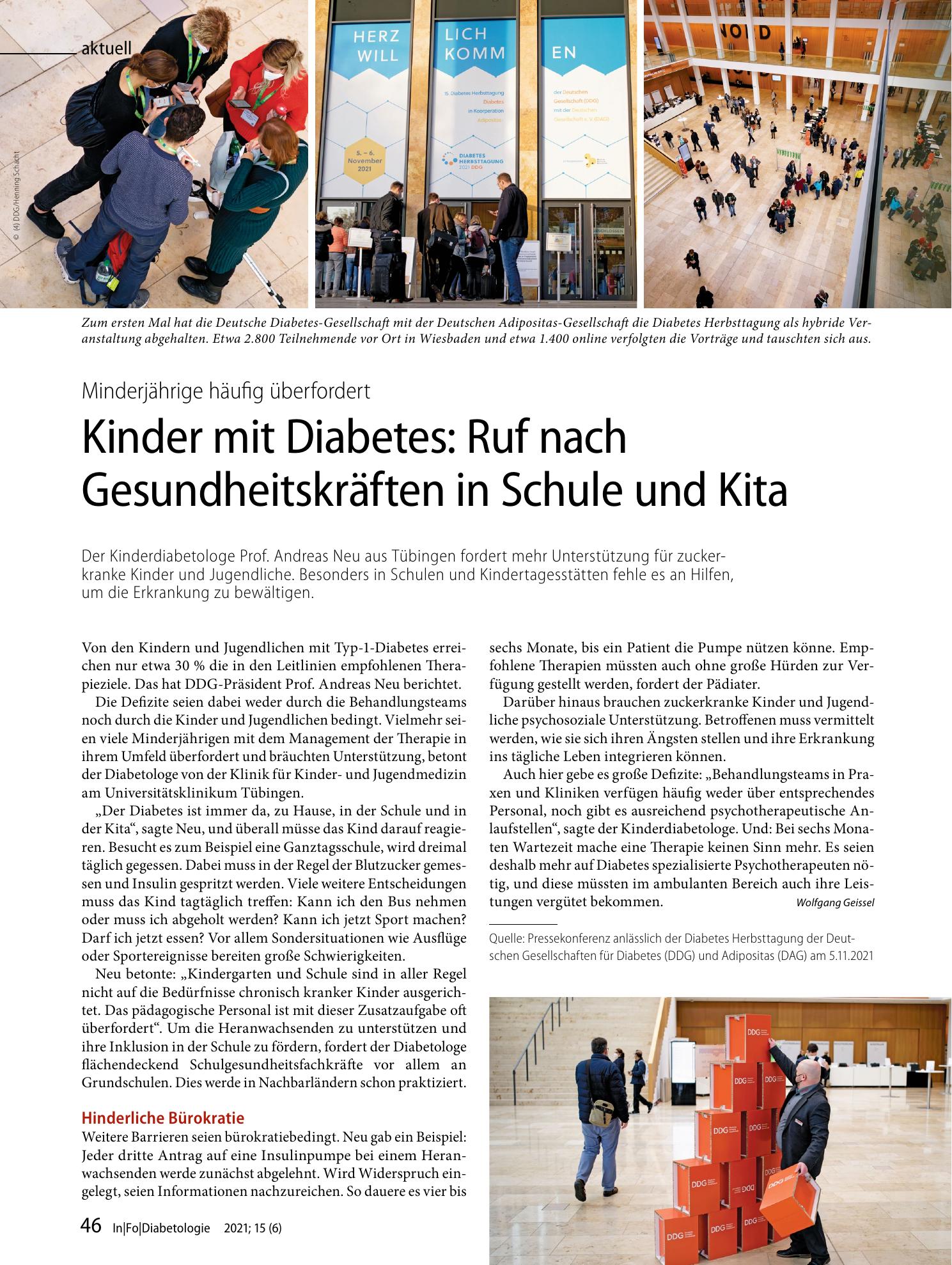 Vorschauseite 1: Kinder mit Diabetes: Ruf nach Gesundheitskräften in Schule und Kita