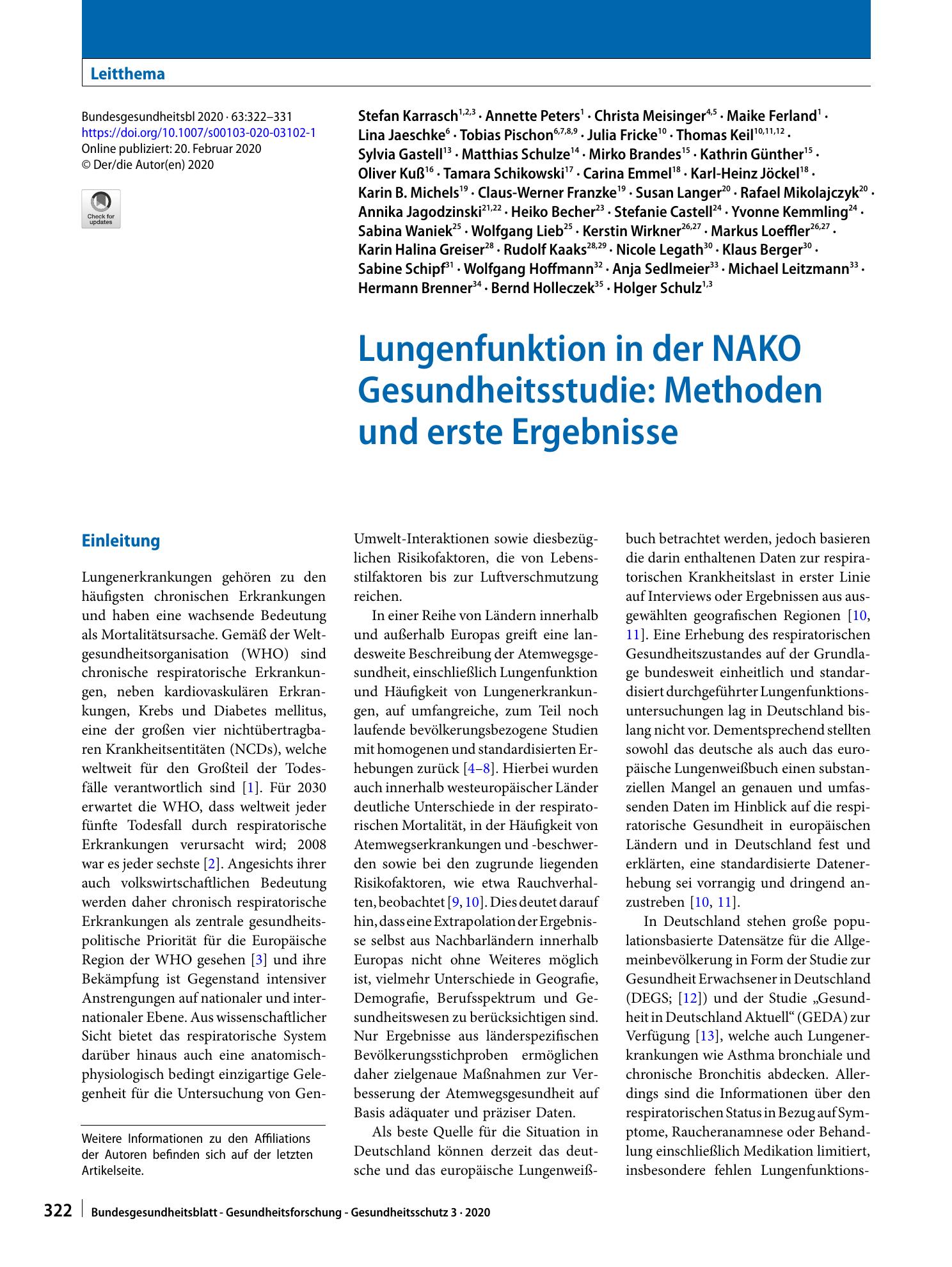 Vorschauseite 1: Lungenfunktion in der NAKO Gesundheitsstudie: Methoden und erste Ergebnisse