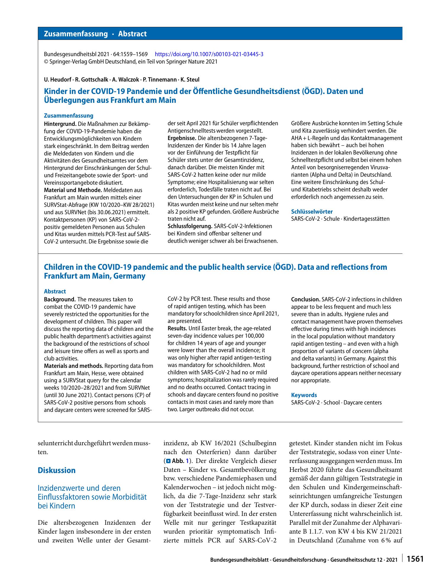 Vorschauseite 3: Kinder in der COVID-19 Pandemie und der Öffentliche Gesundheitsdienst (ÖGD)