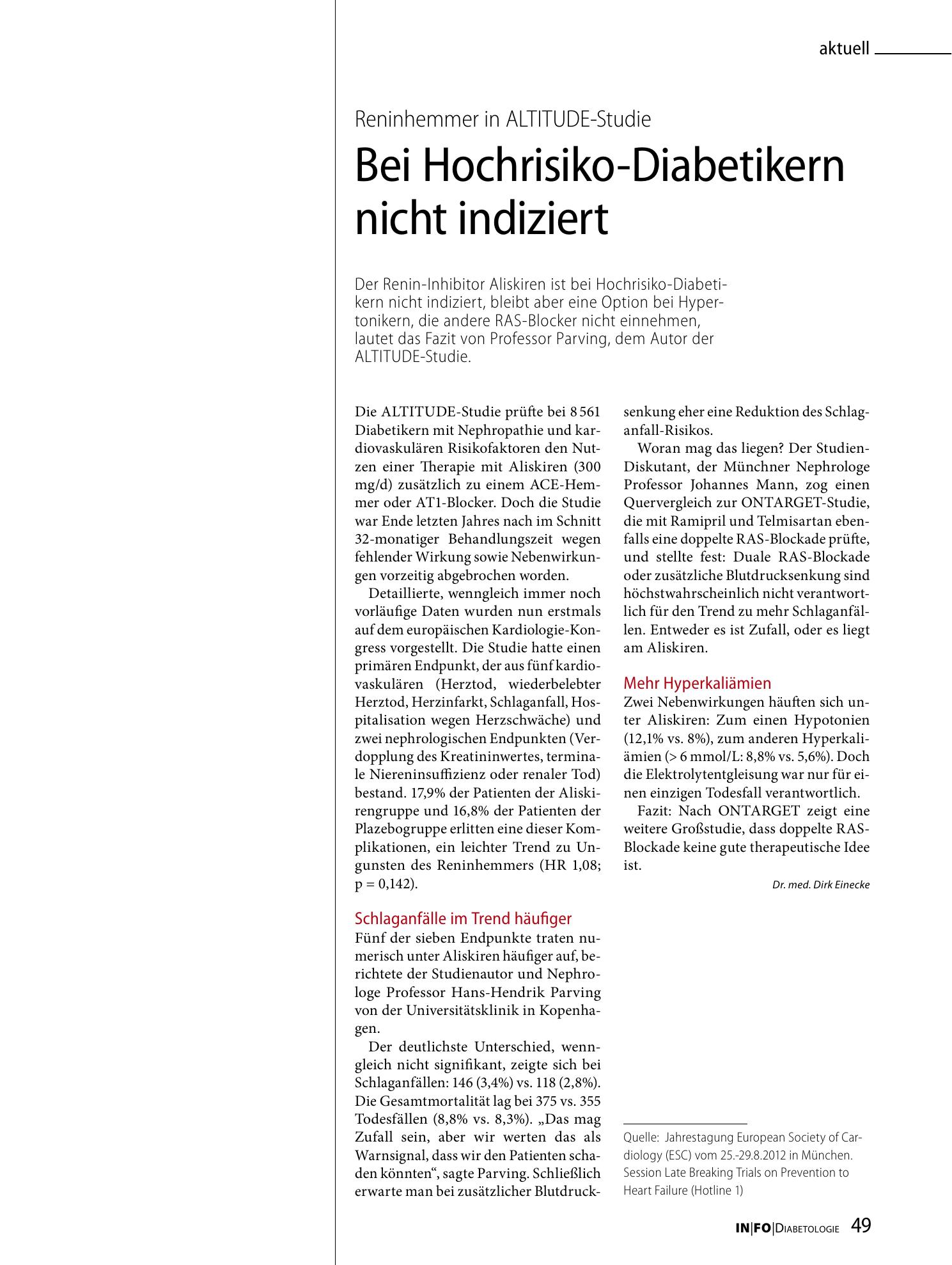 Vorschauseite 1: Bei Hochrisiko-Diabetikern nicht indiziert