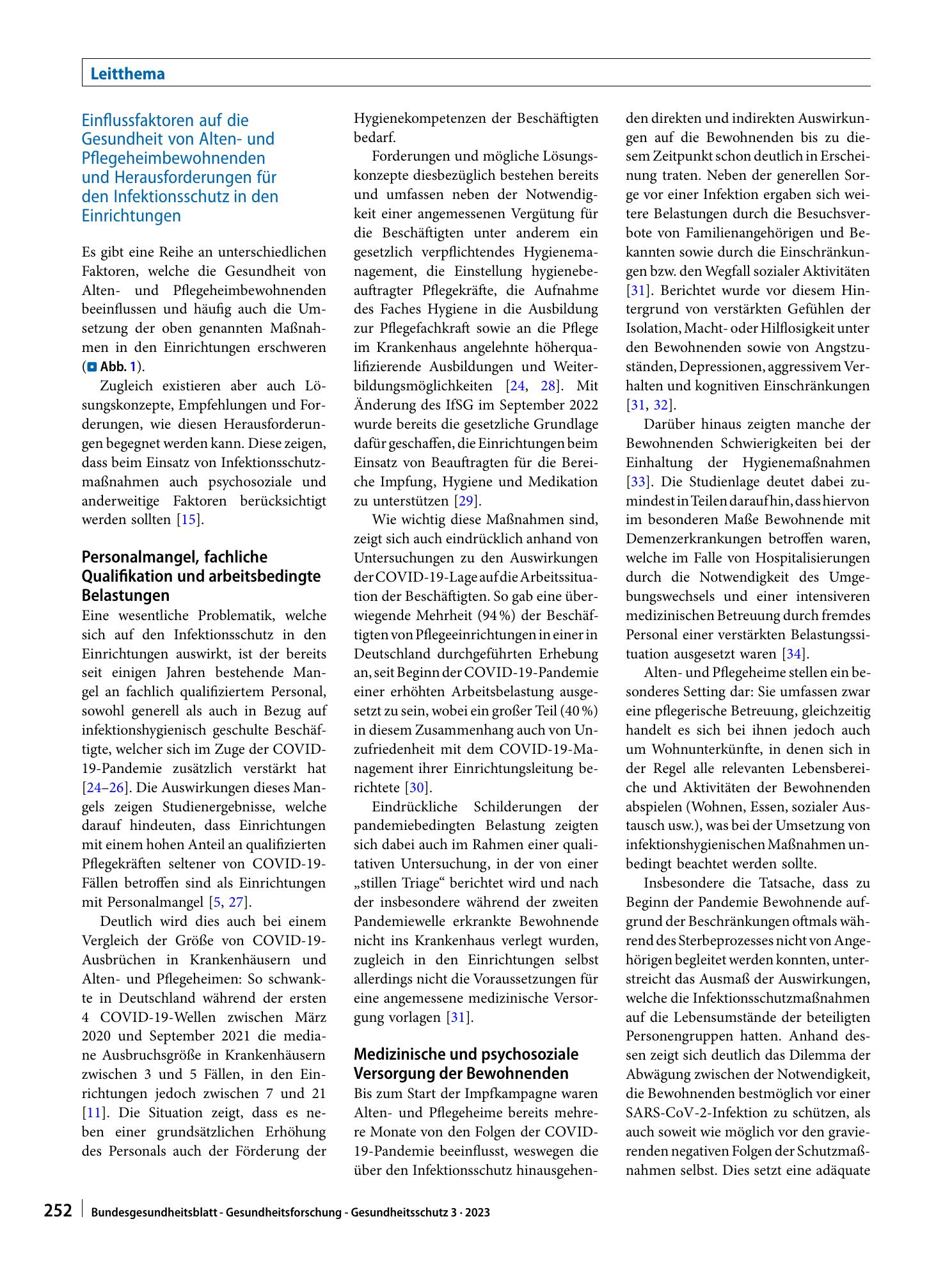 Vorschauseite 5: Alten- und Pflegeheime – die COVID-19-Pandemie als Mahnung: Infektionshygienische Maßnahmen und Einflussfaktoren auf die Gesundheit der Bewohnenden