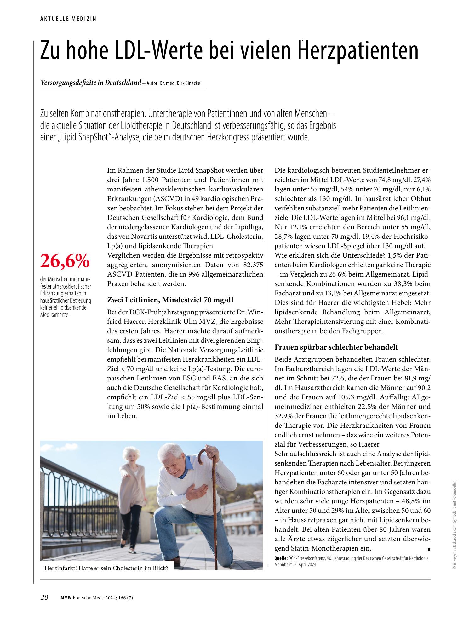 Vorschauseite 1: Zu hohe LDL-Werte bei vielen Herzpatienten
