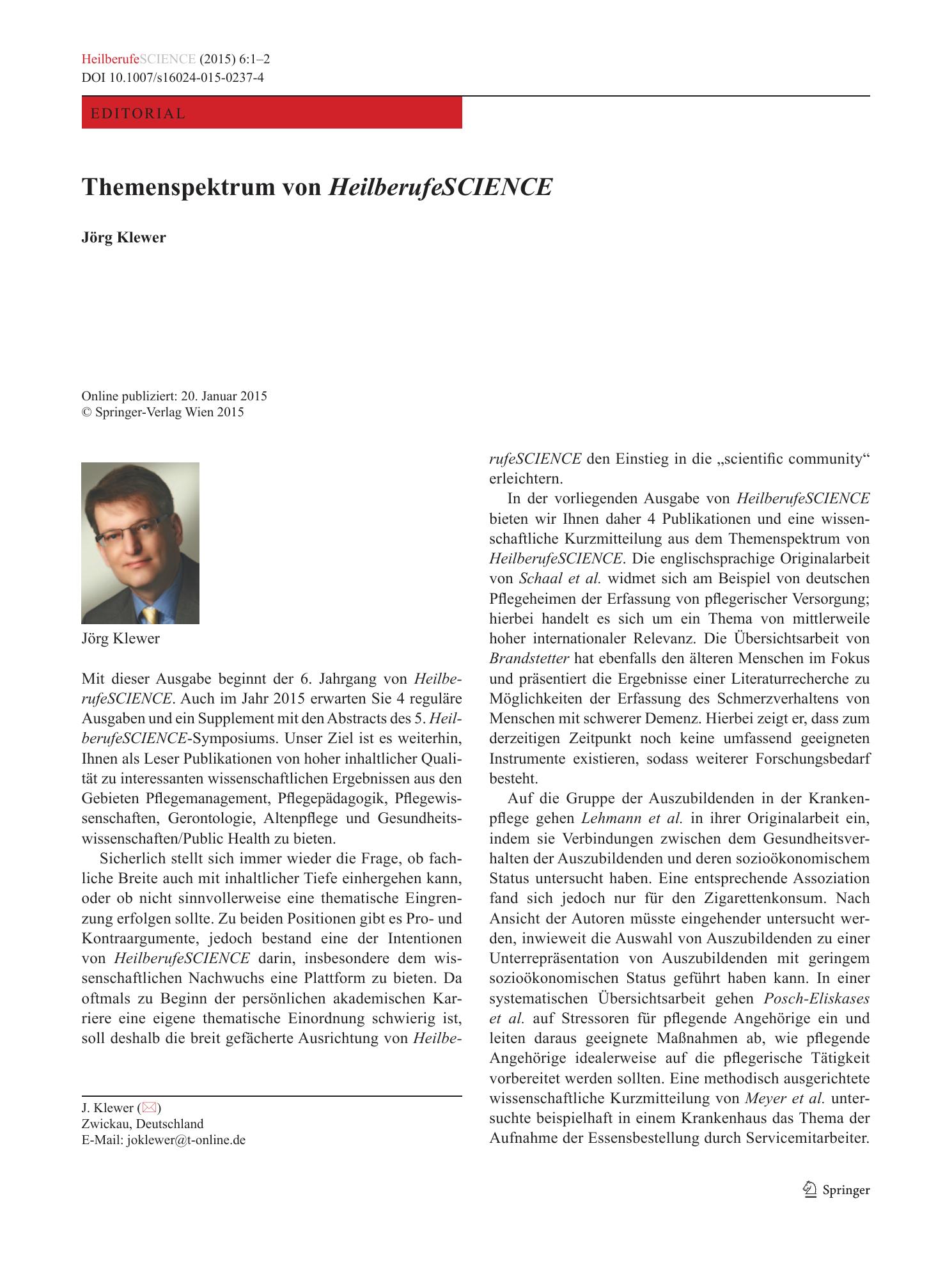 Vorschauseite 1: Themenspektrum von HeilberufeSCIENCE