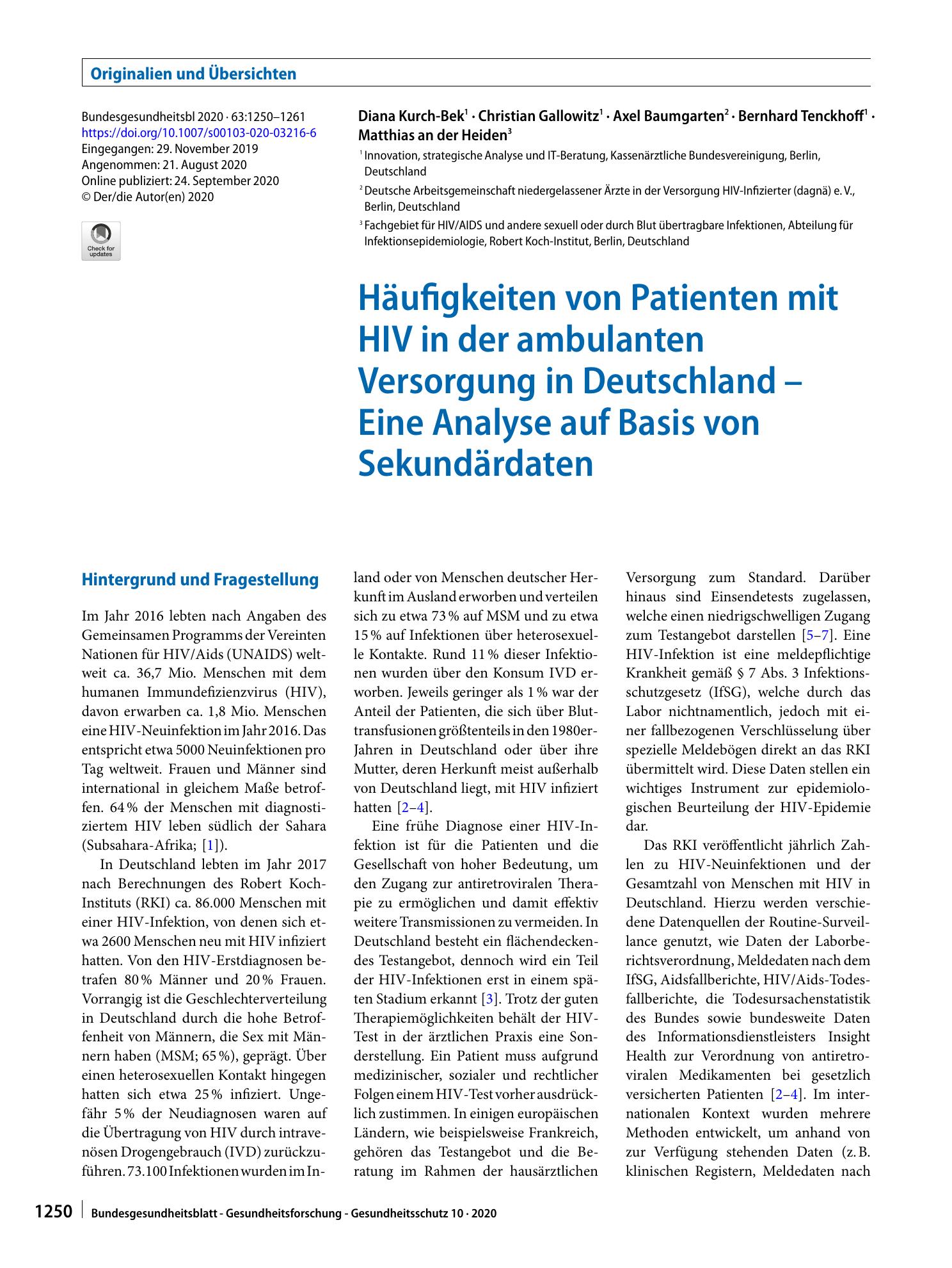 Vorschauseite 1: Häufigkeiten von Patienten mit HIV in der ambulanten Versorgung in Deutschland – Eine Analyse auf Basis von Sekundärdaten