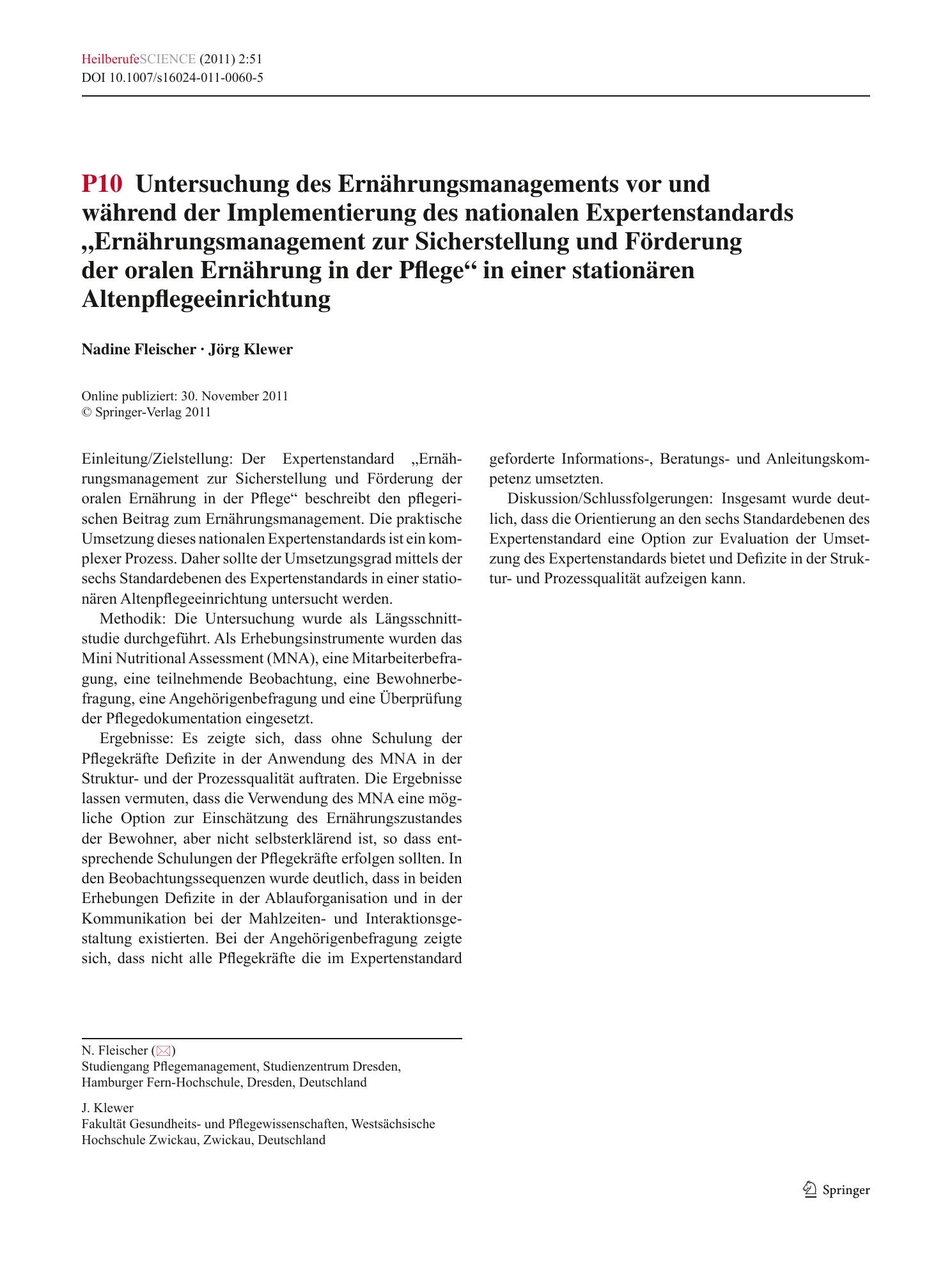 Vorschauseite 1: P10 Untersuchung des Ernährungsmanagements