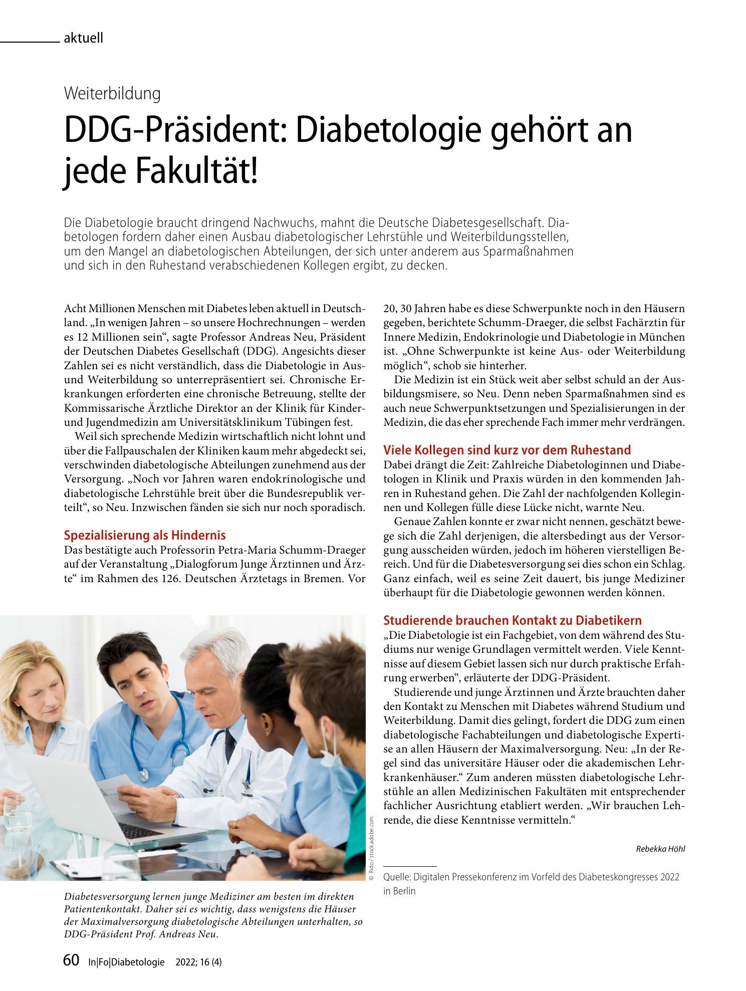 Vorschauseite 1: DDG-Präsident: Diabetologie gehört an jede Fakultät!