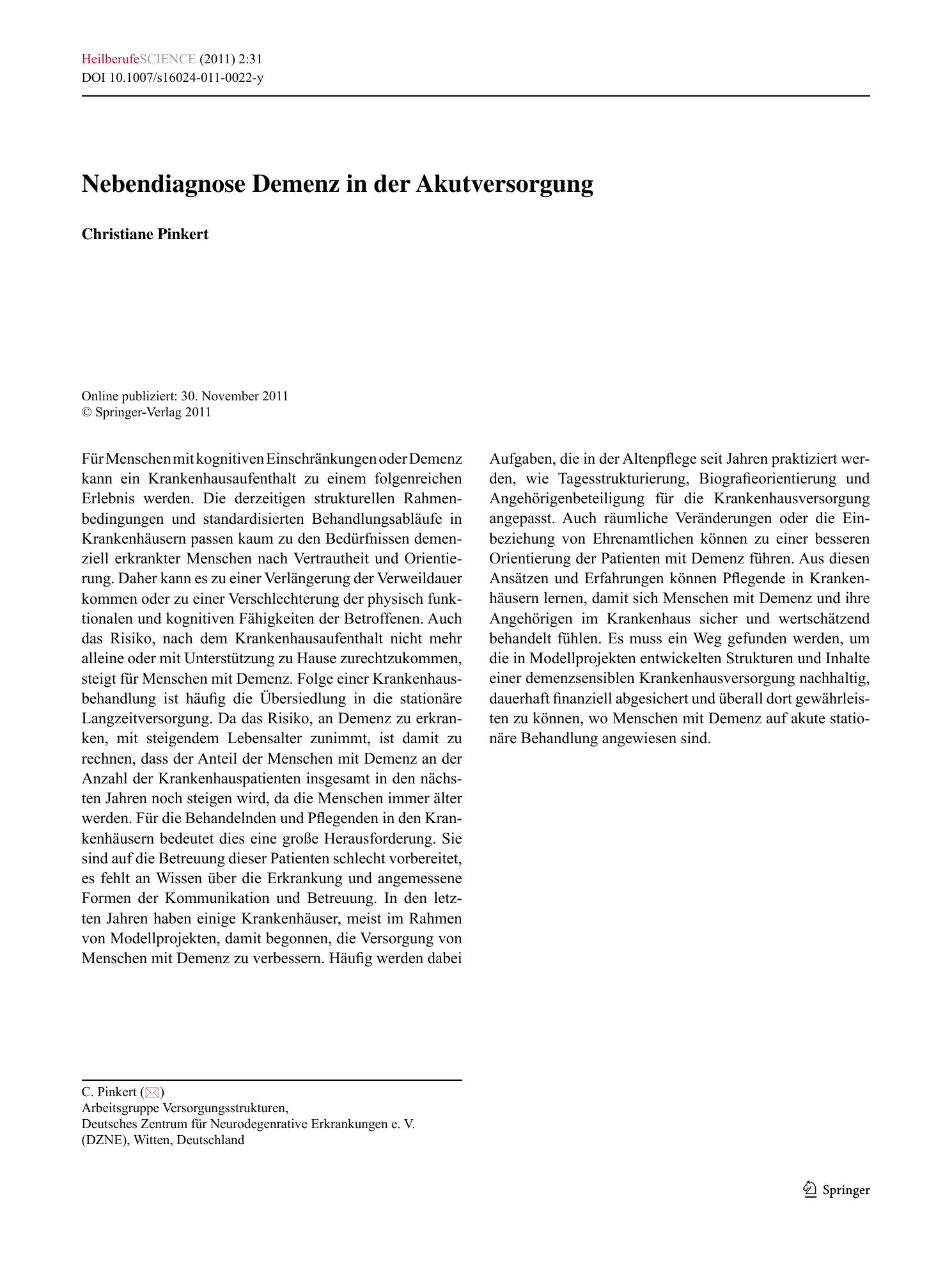 Vorschauseite 1: Nebendiagnose Demenz in der Akutversorgung