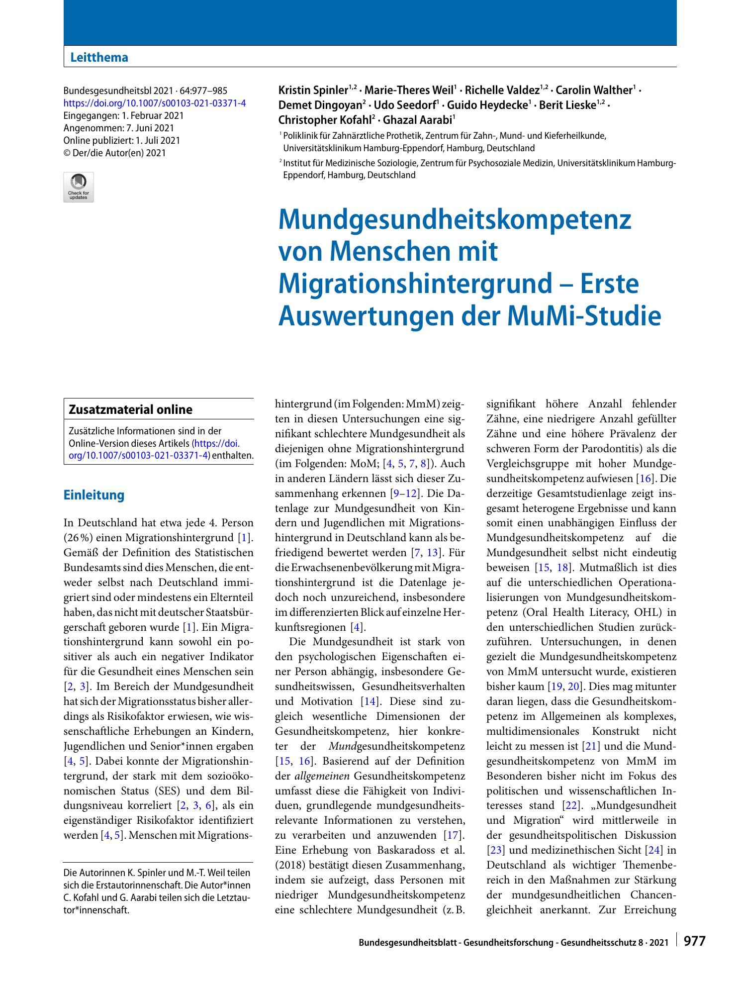 Vorschauseite 1: Mundgesundheitskompetenz von Menschen mit Migrationshintergrund – Erste Auswertungen der MuMi-Studie