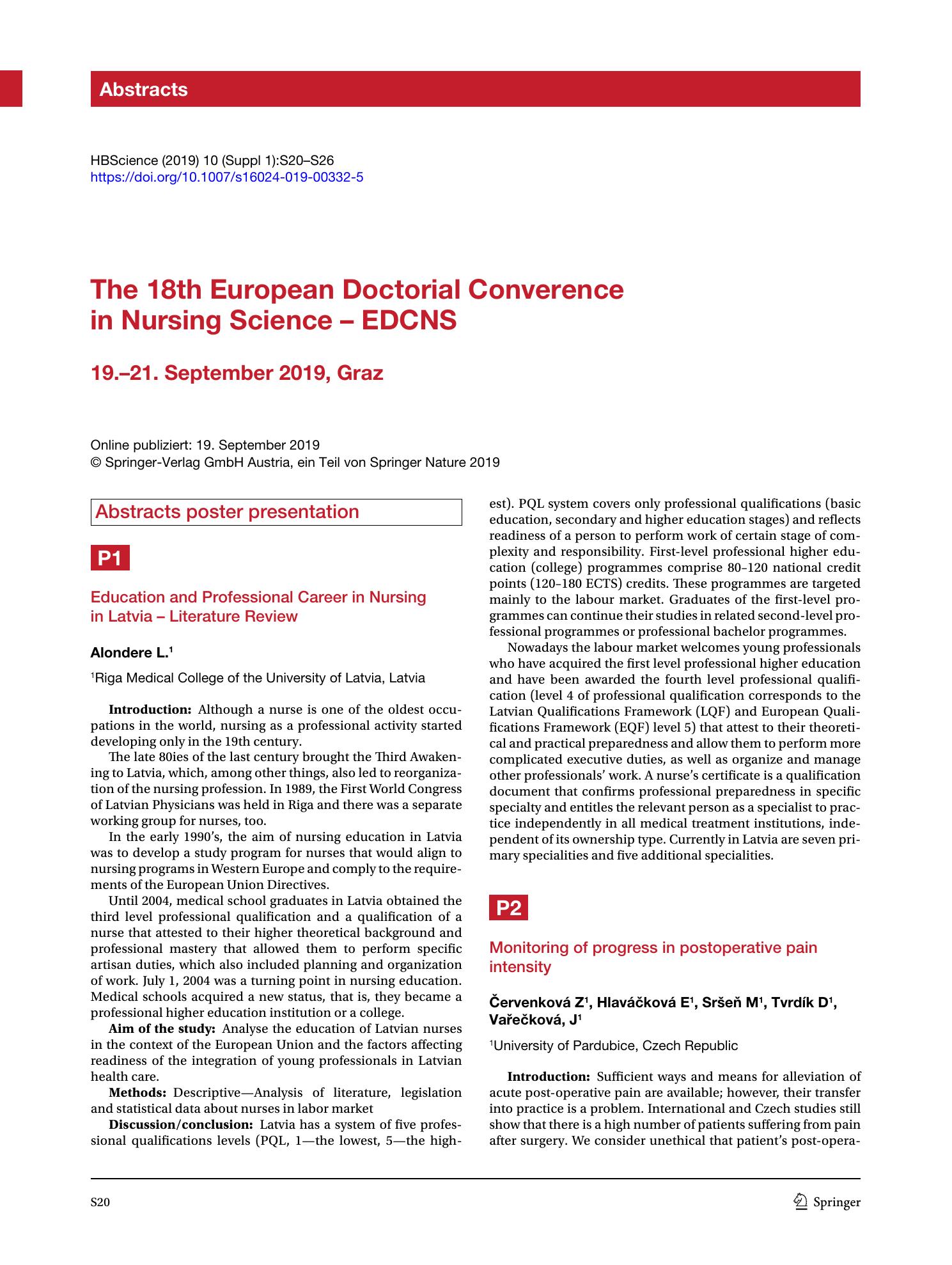 Vorschauseite 1: The 18th European Doctorial Converence in Nursing Science – EDCNS