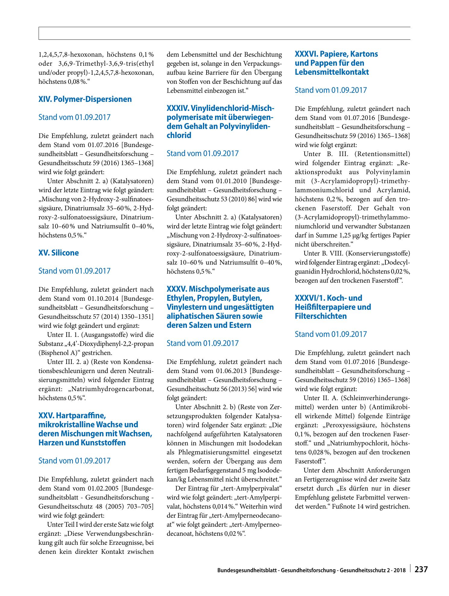 Vorschauseite 2: Gesundheitliche Beurteilung von Materialien und Gegenständen für den Lebensmittelkontakt im Rahmen des Lebensmittel- und Futtermittelgesetzbuches