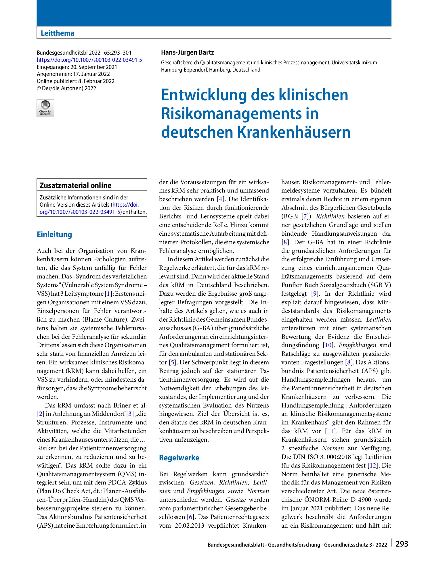 Vorschauseite 1: Entwicklung des klinischen Risikomanagements in deutschen Krankenhäusern