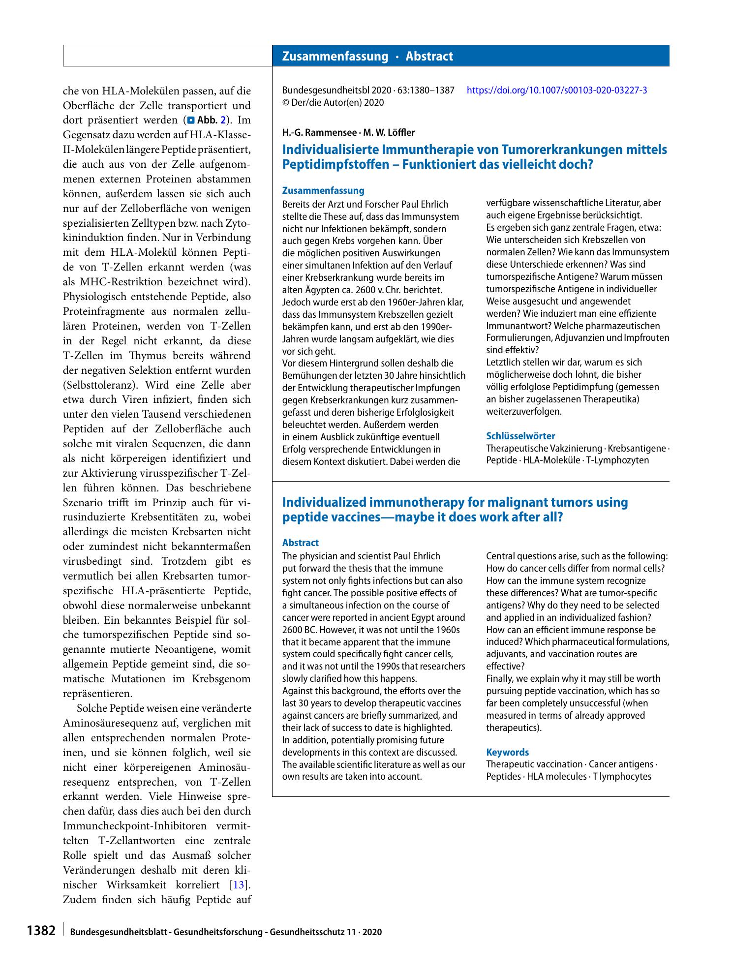 Vorschauseite 3: Individualisierte Immuntherapie von Tumorerkrankungen mittels Peptidimpfstoffen – Funktioniert das vielleicht doch?