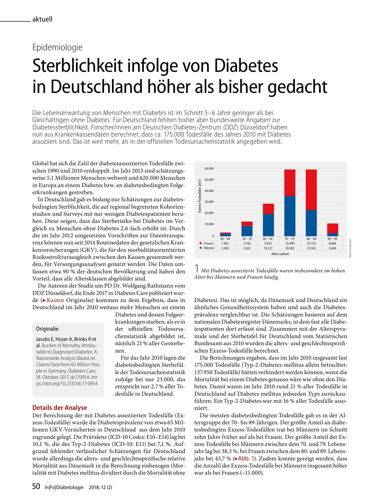 Vorschauseite 1: Sterblichkeit infolge von Diabetes in Deutschland höher als bisher gedacht