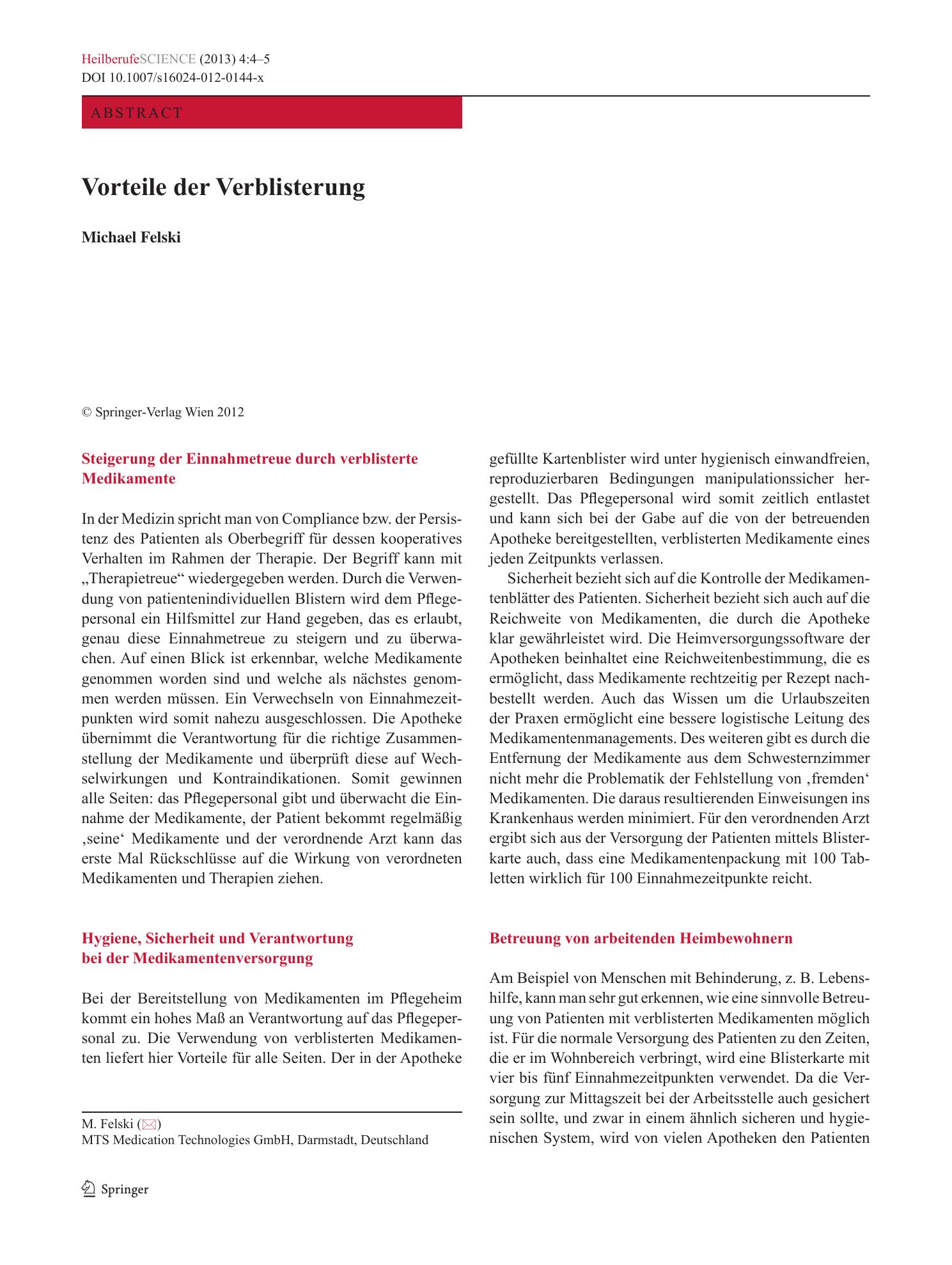 Vorschauseite 1: Vorteile der Verblisterung