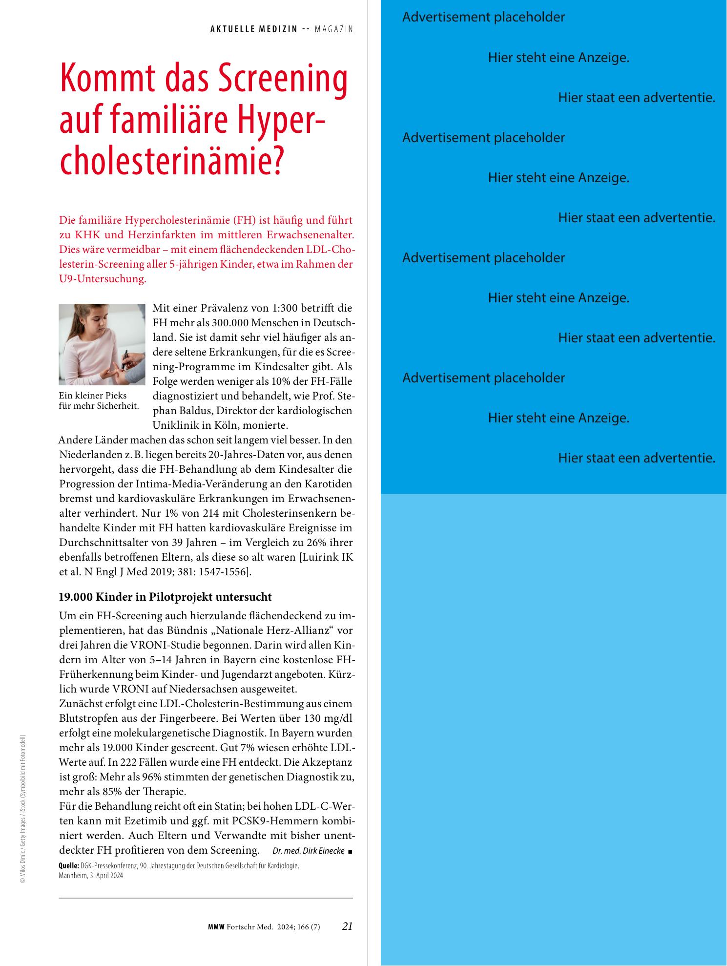 Vorschauseite 1: Kommt das Screening auf familiäre Hypercholesterinämie?