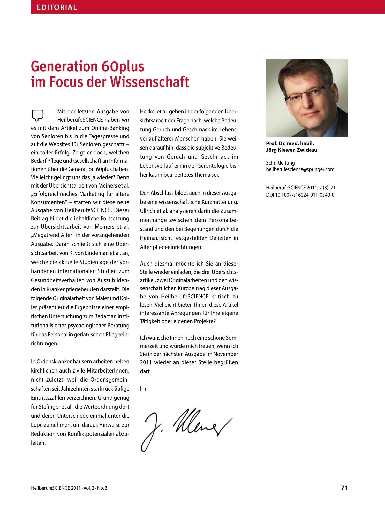 Vorschauseite 1: Generation 60plus im Focus der Wissenschaft
