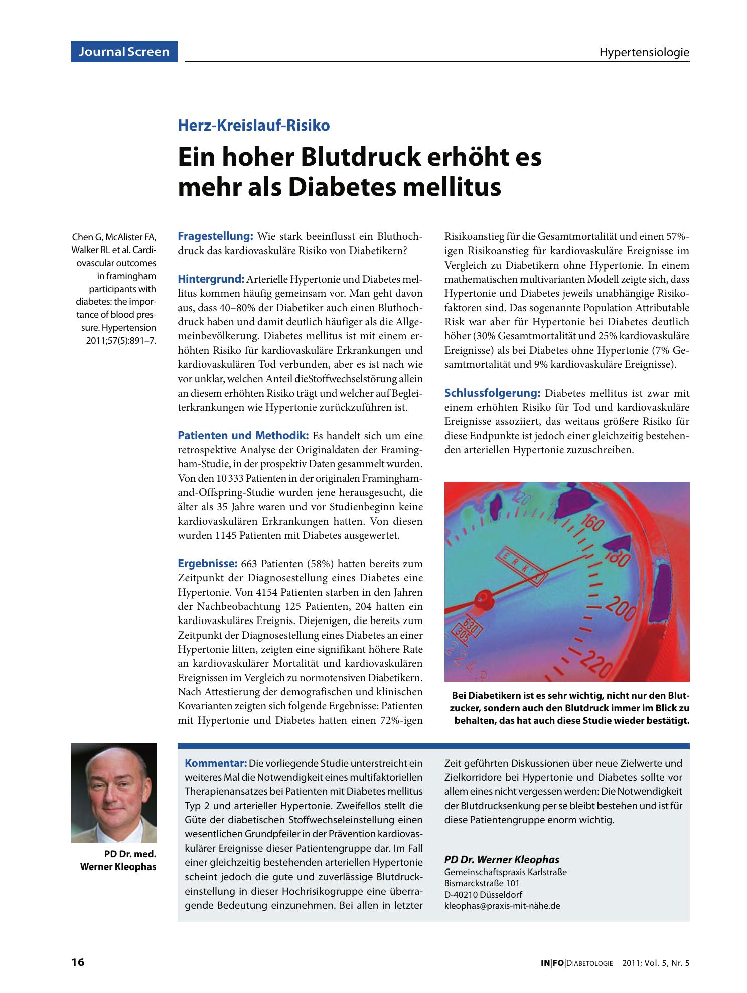 Vorschauseite 1: Ein hoher Blutdruck erhöht es mehr als Diabetes mellitus