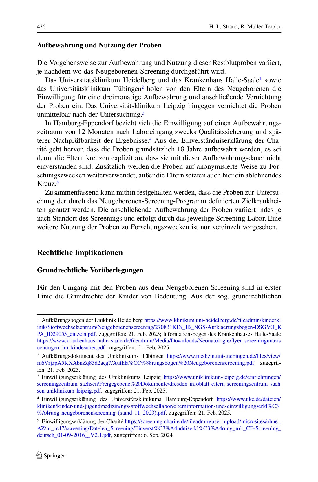 Vorschauseite 4: Rechtliche Aspekte der Nutzung und Aufbewahrung von Proben aus einem (genomischen) Neugeborenen-Screening