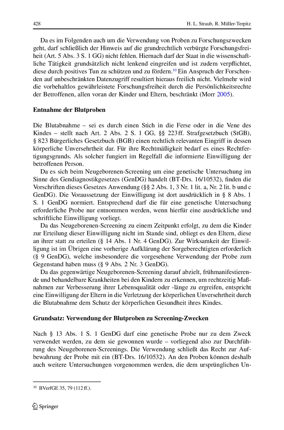 Vorschauseite 6: Rechtliche Aspekte der Nutzung und Aufbewahrung von Proben aus einem (genomischen) Neugeborenen-Screening