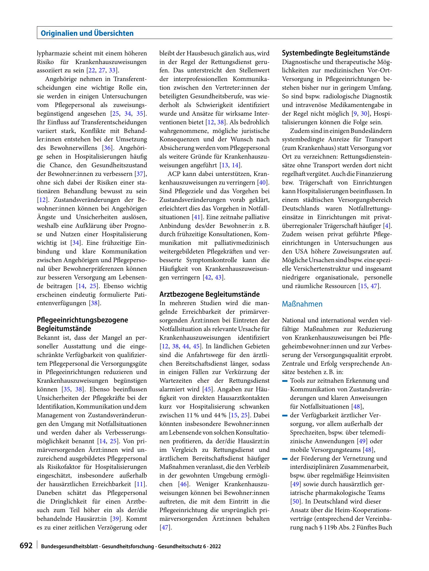 Vorschauseite 5: Notfallsituationen und Krankenhauszuweisungen in Pflegeeinrichtungen – ein Scoping-Review zu Begleitumständen und versorgungsrelevanten Maßnahmen