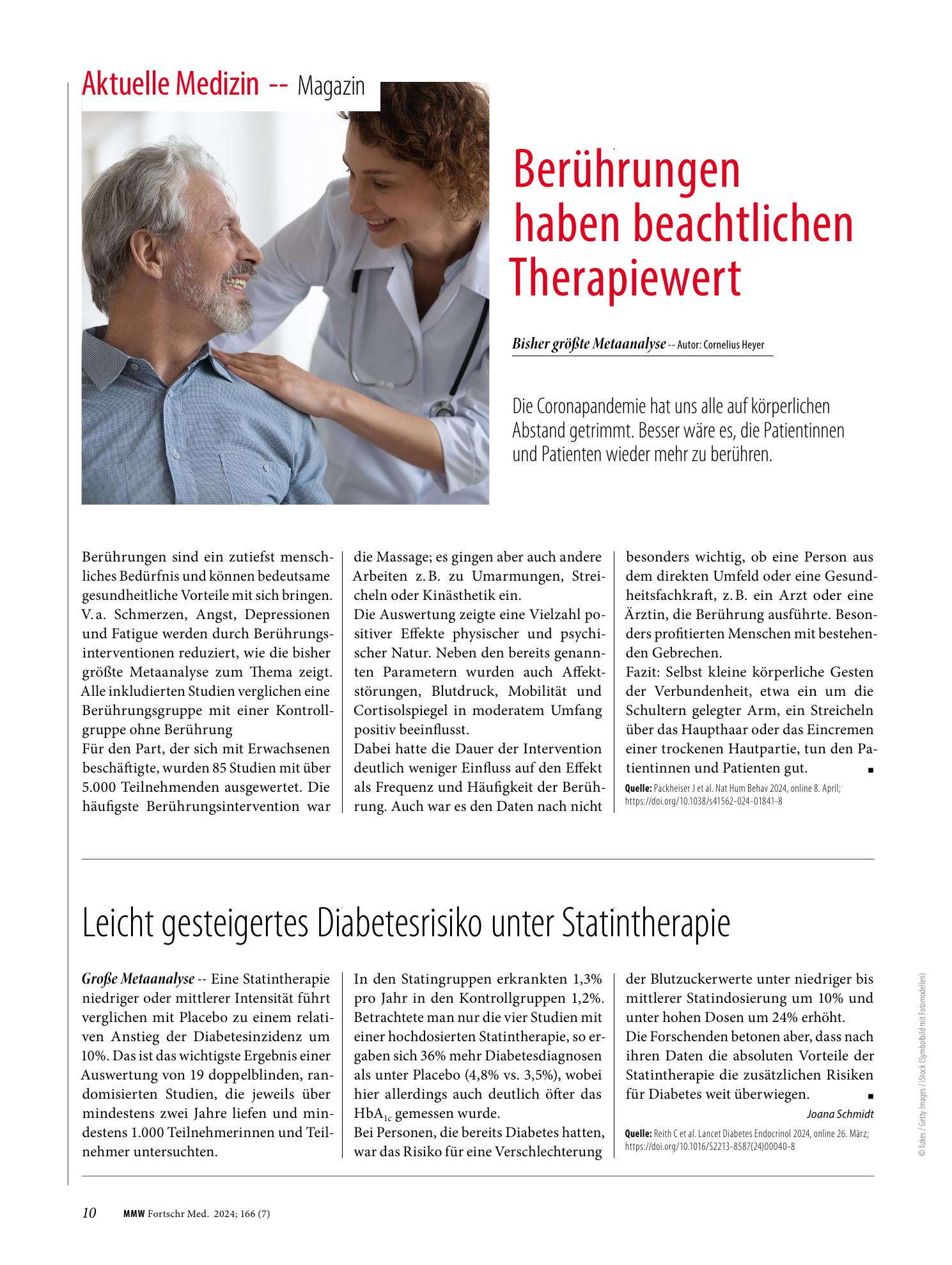 Vorschauseite 1: Berührungen haben beachtlichen Therapiewert