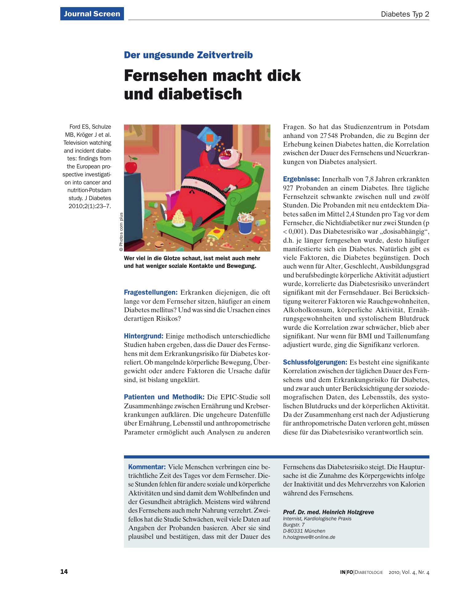 Vorschauseite 1: Fernsehen macht dick und diabetisch