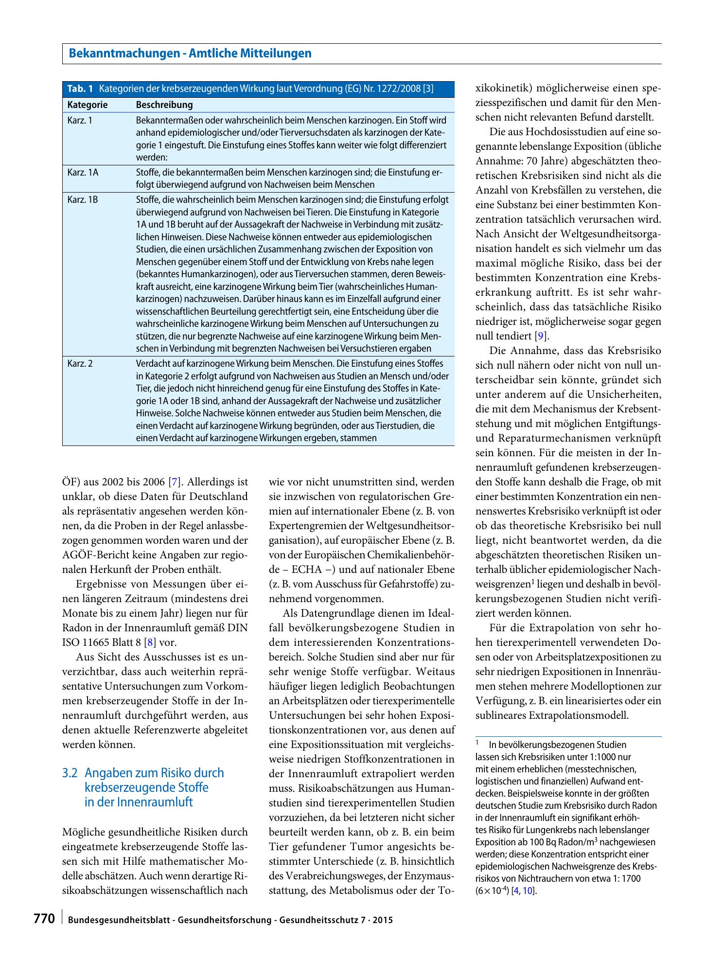 Vorschauseite 2: Gesundheitliche Bewertung krebserzeugender Verunreinigungen der Innenraumluft – erste Ergänzung zum Basisschema