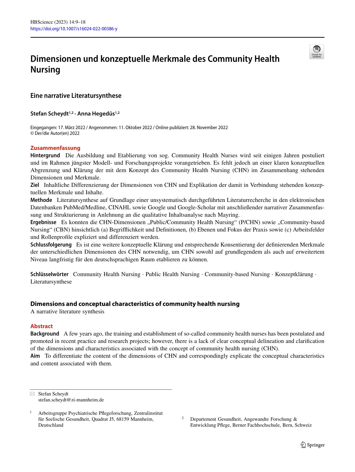 Vorschauseite 1: Dimensionen und konzeptuelle Merkmale des Community Health Nursing