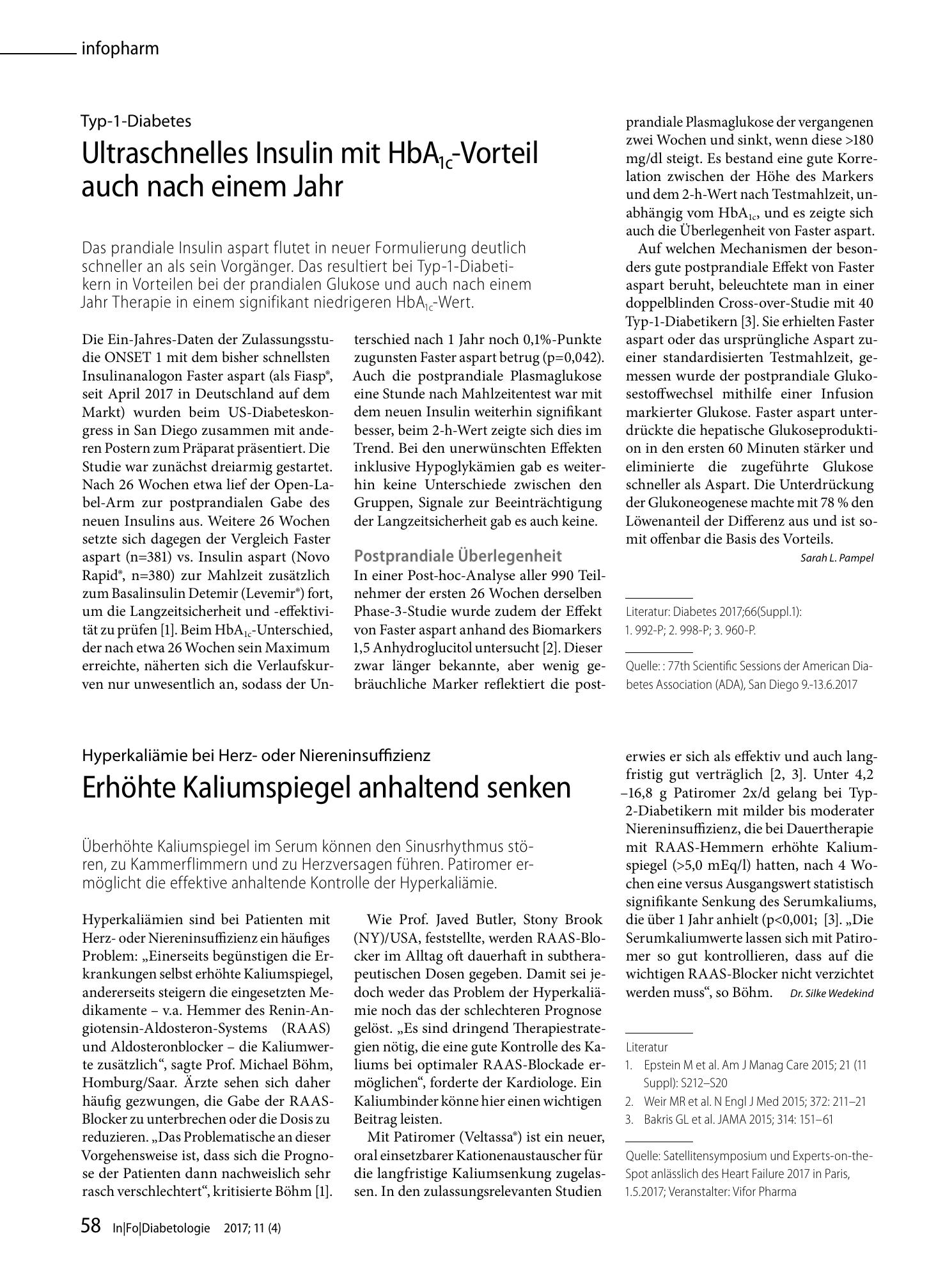 Vorschauseite 1: Ultraschnelles Insulin mit HbA1c-Vorteil auch nach einem Jahr