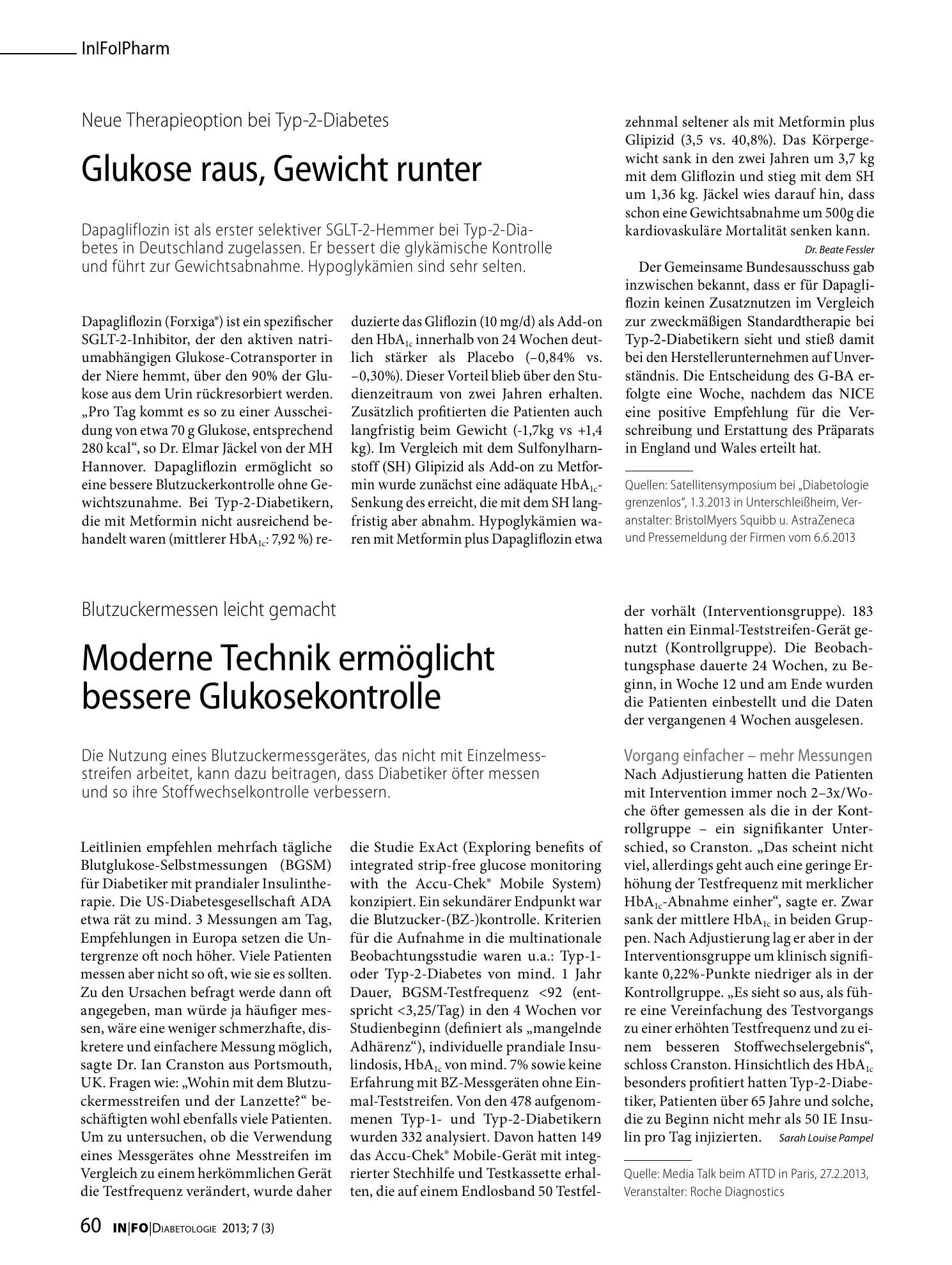 Vorschauseite 1: Glukose raus, Gewicht runter