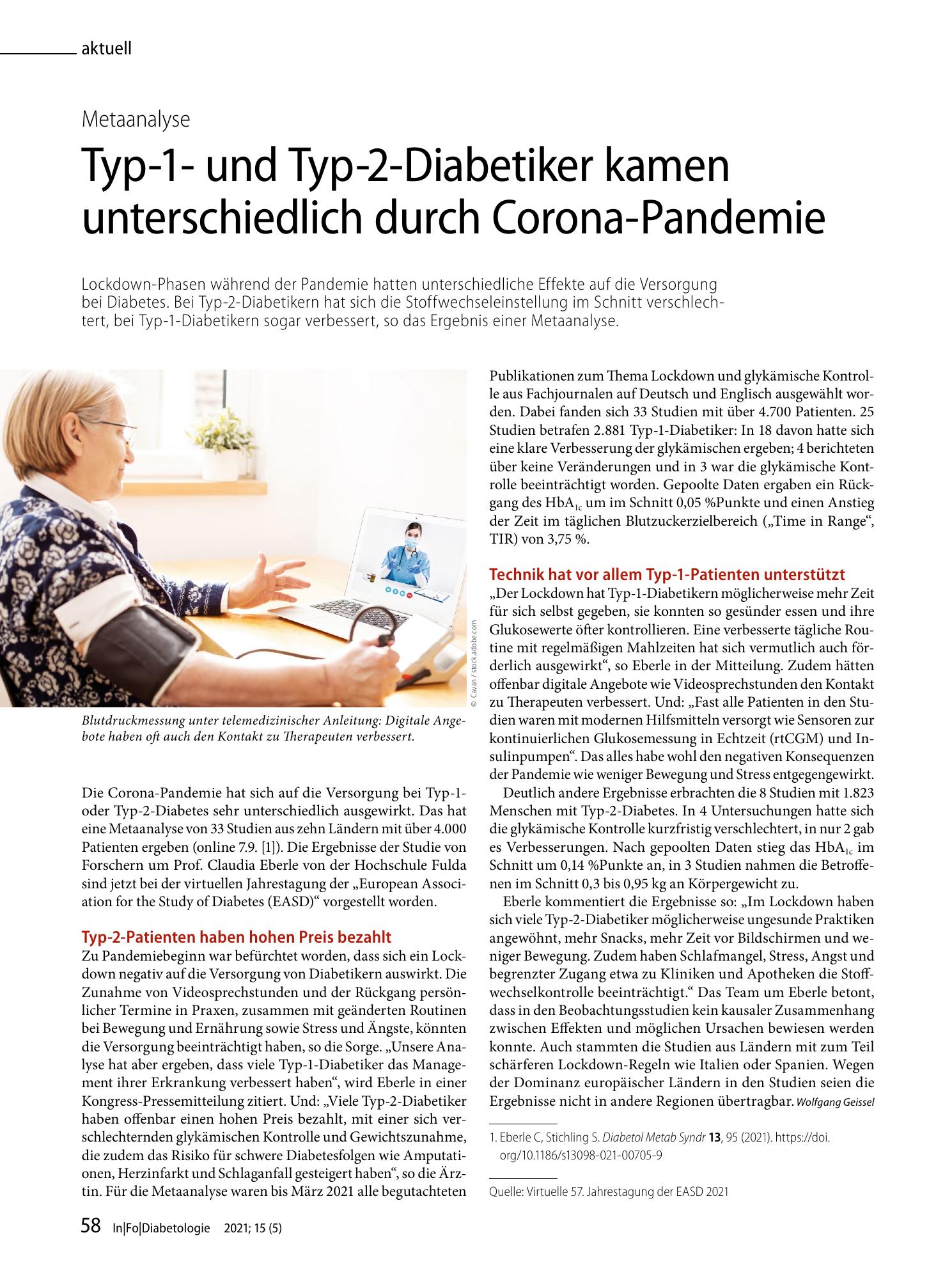 Vorschauseite 1: Typ-1- und Typ-2-Diabetiker kamen unterschiedlich durch Corona-Pandemie