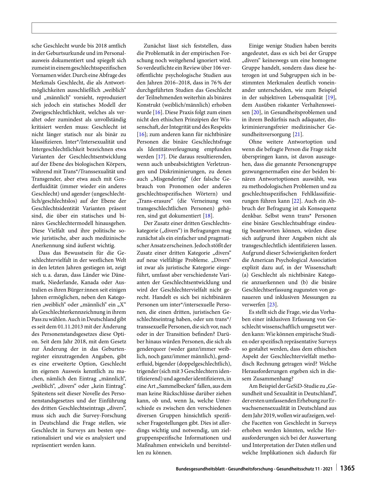 Vorschauseite 2: Erfassung und Operationalisierung des Merkmals „Geschlecht“ in repräsentativen Bevölkerungsstichproben: Herausforderungen und Implikationen am Beispiel der GeSiD-Studie