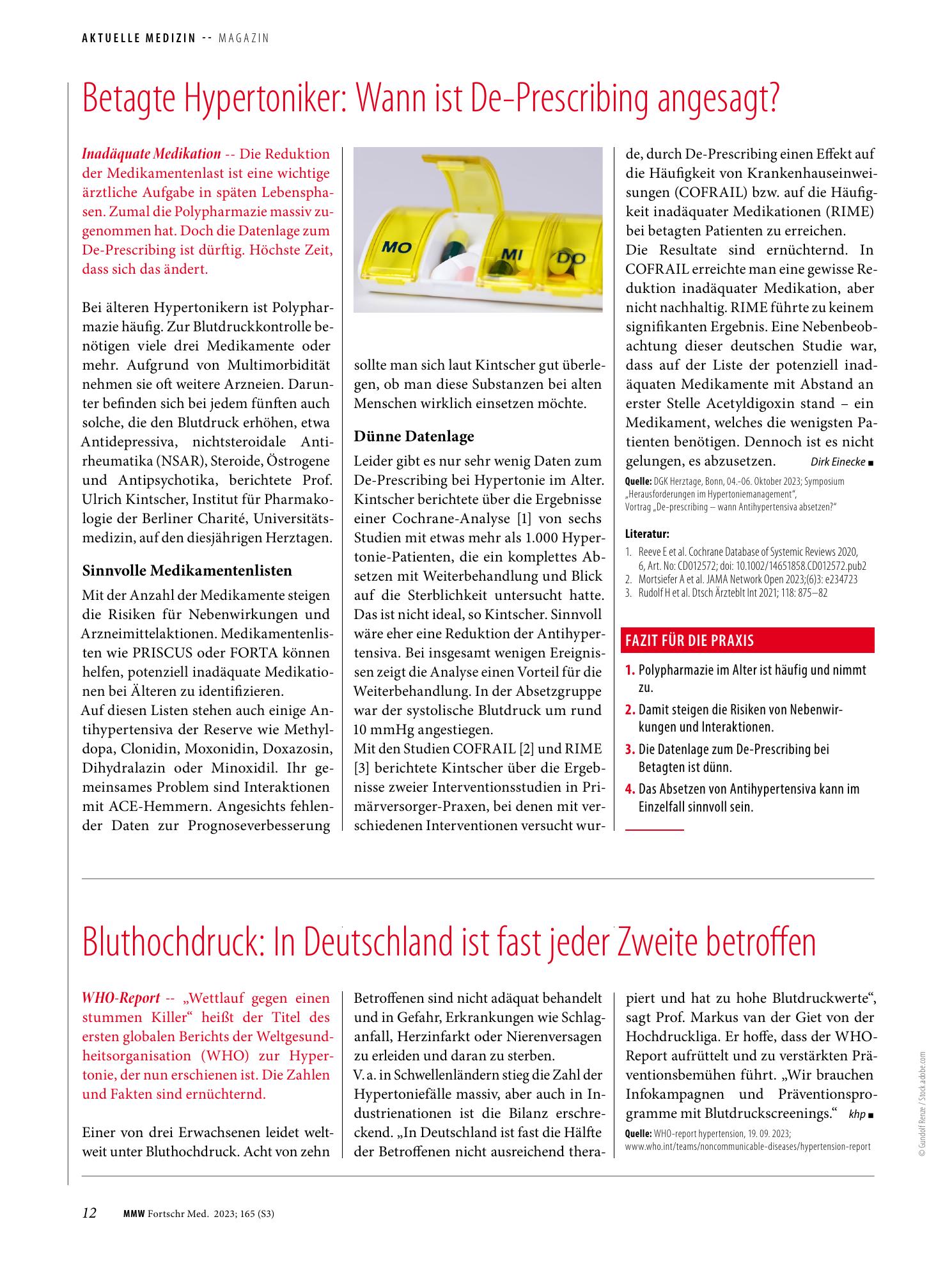 Vorschauseite 1: Betagte Hypertoniker: Wann ist De-Prescribing angesagt?