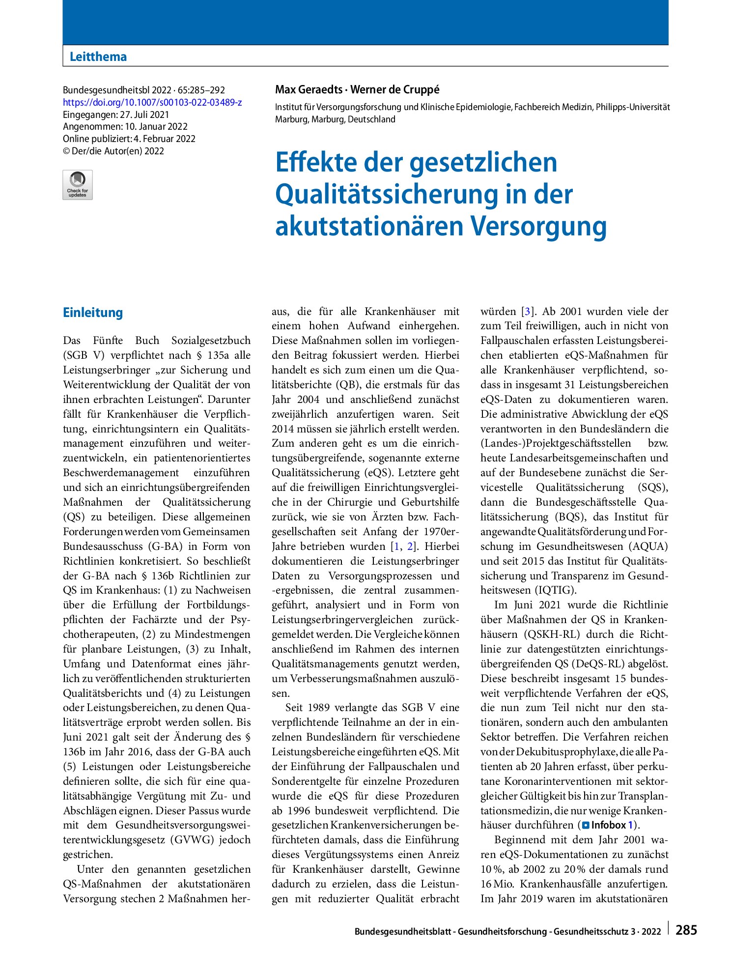 Vorschauseite 1: Effekte der gesetzlichen Qualitätssicherung in der akutstationären Versorgung