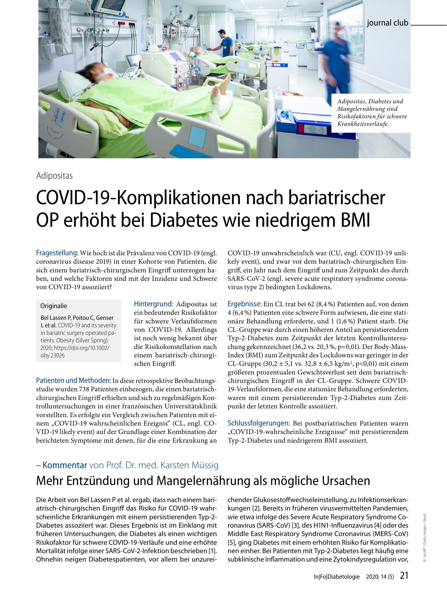 Vorschauseite 1: COVID-19-Komplikationen nach bariatrischer OP erhöht bei Diabetes wie niedrigem BMI