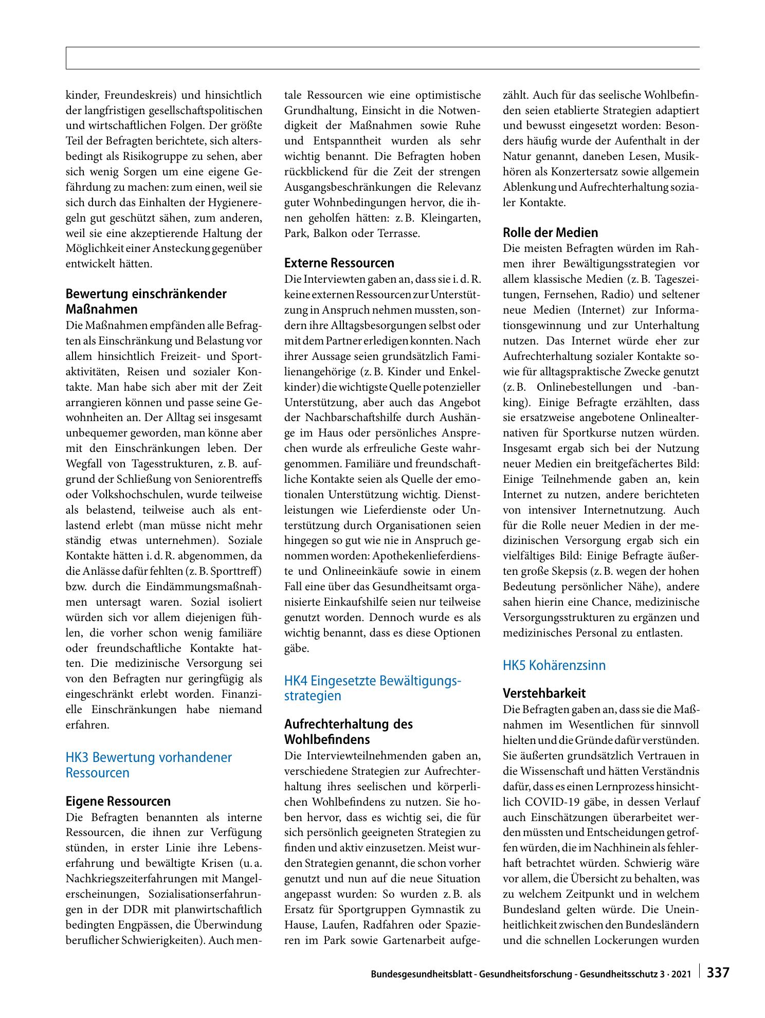 Vorschauseite 4: Gesundheitliche Folgen sozialer Isolation: Qualitative Studie zu psychosozialen Belastungen und Ressourcen älterer Menschen im Zusammenhang mit der COVID-19-Pandemie