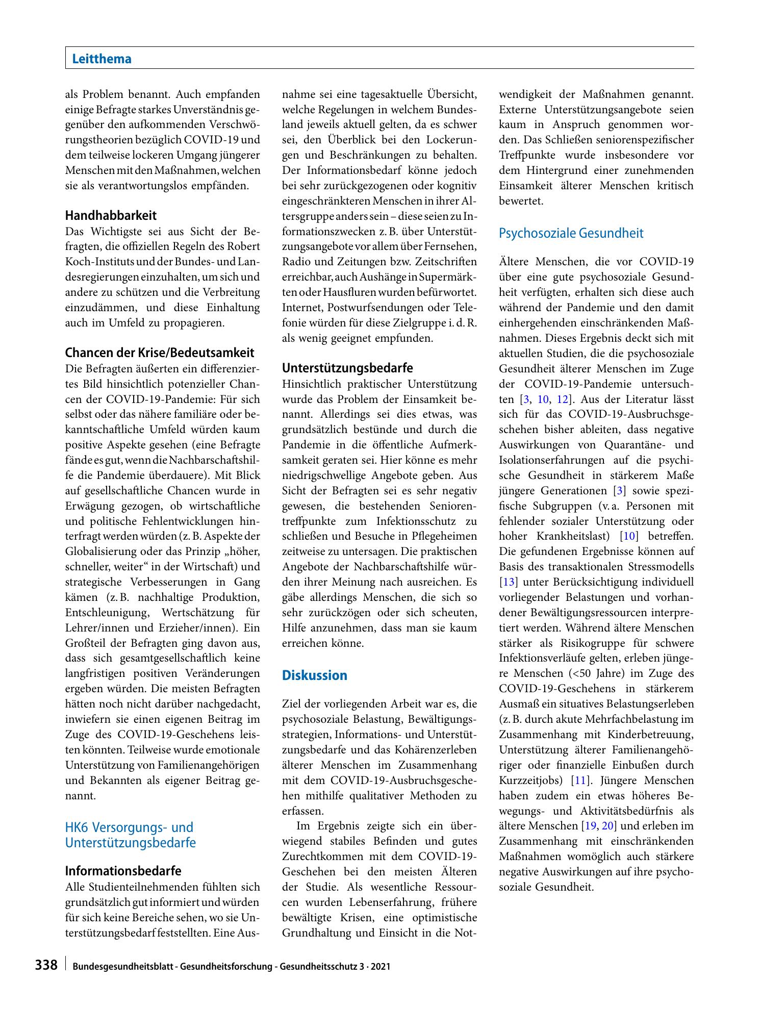 Vorschauseite 5: Gesundheitliche Folgen sozialer Isolation: Qualitative Studie zu psychosozialen Belastungen und Ressourcen älterer Menschen im Zusammenhang mit der COVID-19-Pandemie