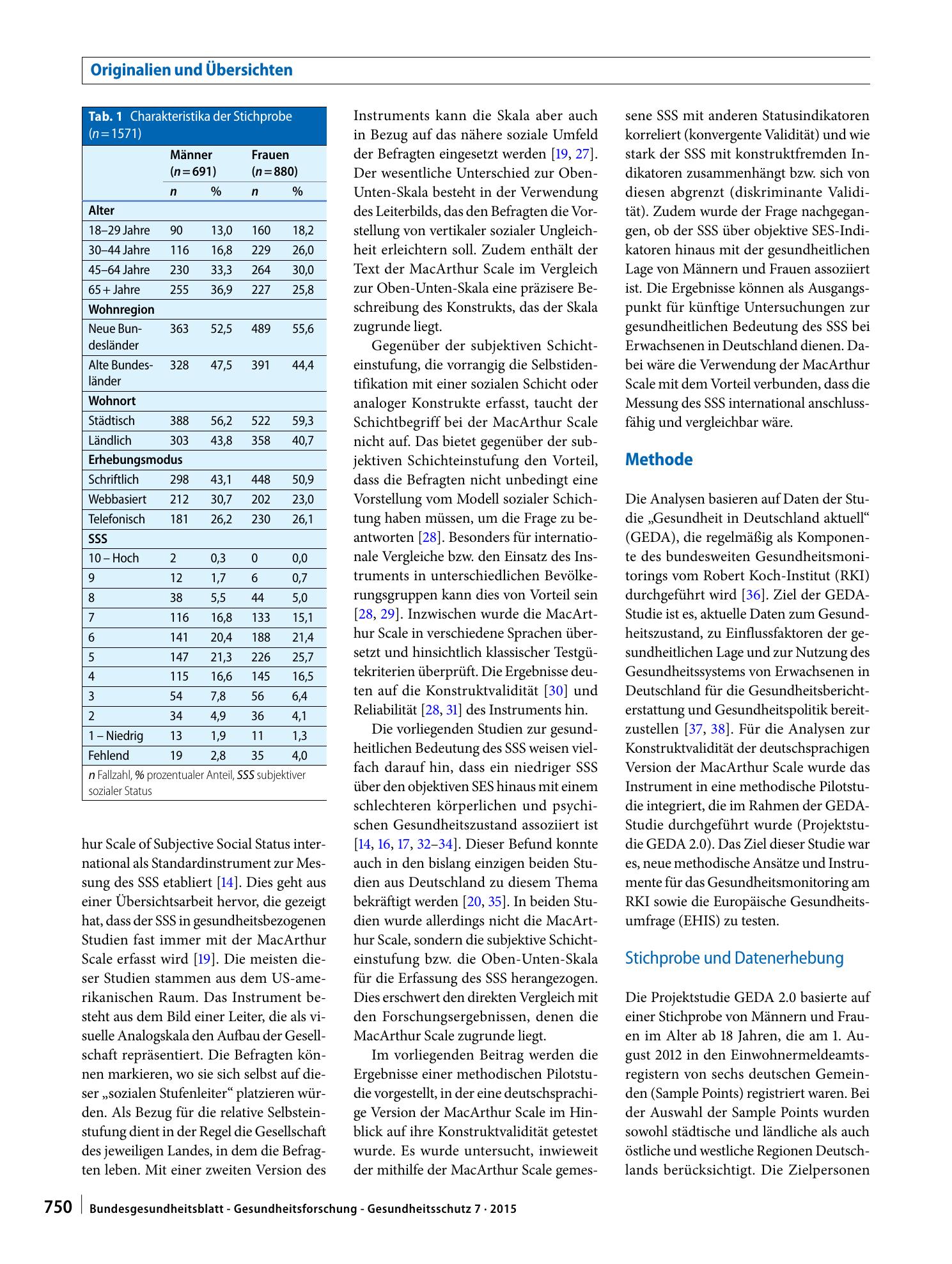 Vorschauseite 2: Messung des subjektiven sozialen Status in der Gesundheitsforschung mit einer deutschen Version der MacArthur Scale