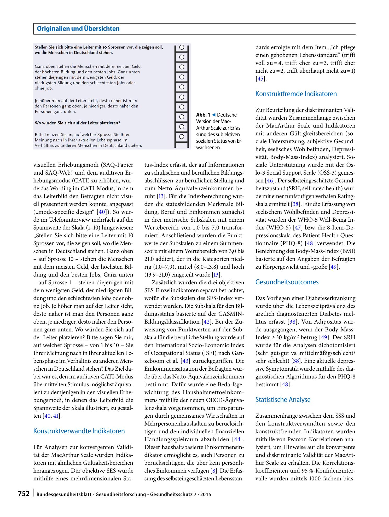 Vorschauseite 4: Messung des subjektiven sozialen Status in der Gesundheitsforschung mit einer deutschen Version der MacArthur Scale
