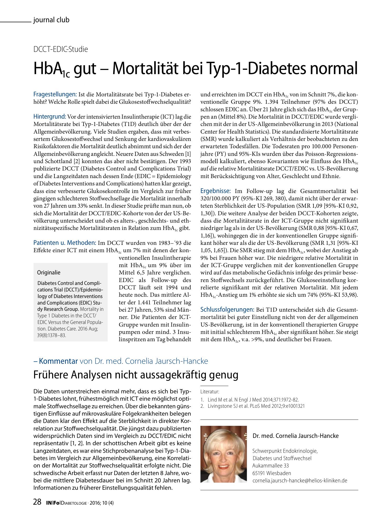 Vorschauseite 1: HbA1c gut — Mortalität bei Typ-1-Diabetes normal