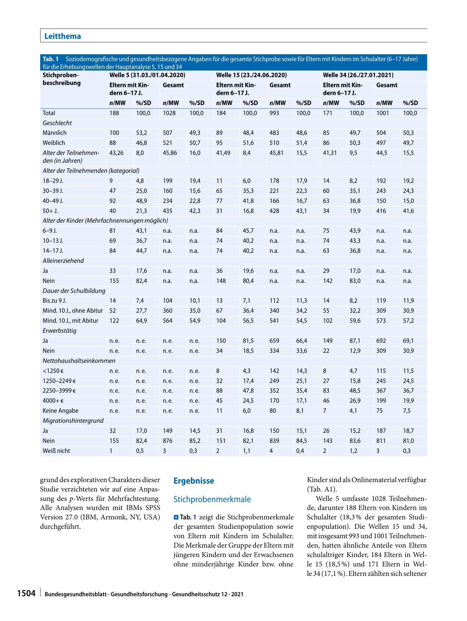 Vorschauseite 5: Belastung von Eltern mit Kindern im Schulalter während verschiedener Phasen der COVID-19-Pandemie in Deutschland: Eine Analyse der COVID-19-Snapshot-Monitoring-(COSMO‑)Daten