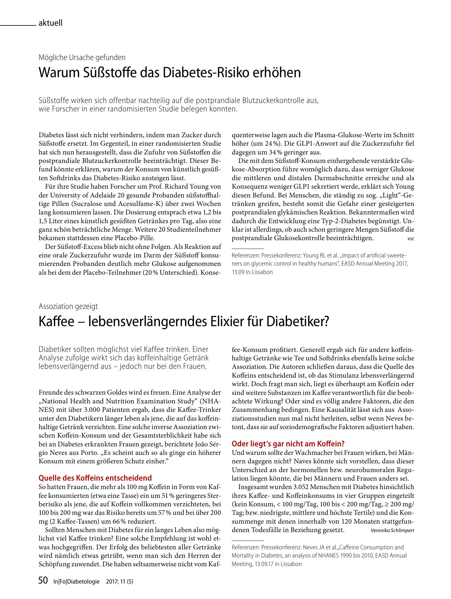Vorschauseite 1: Kaffee — lebensverlängerndes Elixier für Diabetiker?