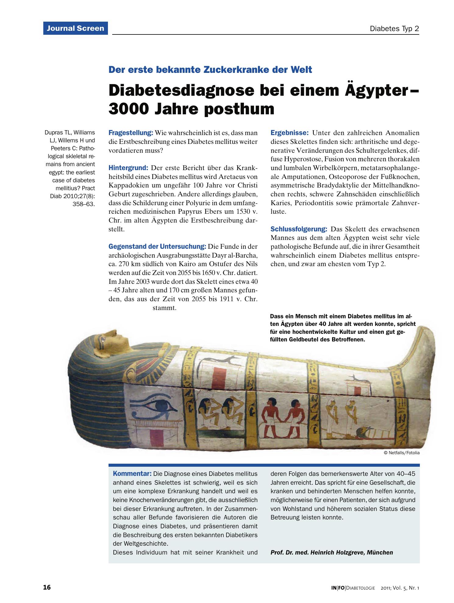 Vorschauseite 1: Diabetesdiagnose bei einem ägypter — 3000 Jahre posthum