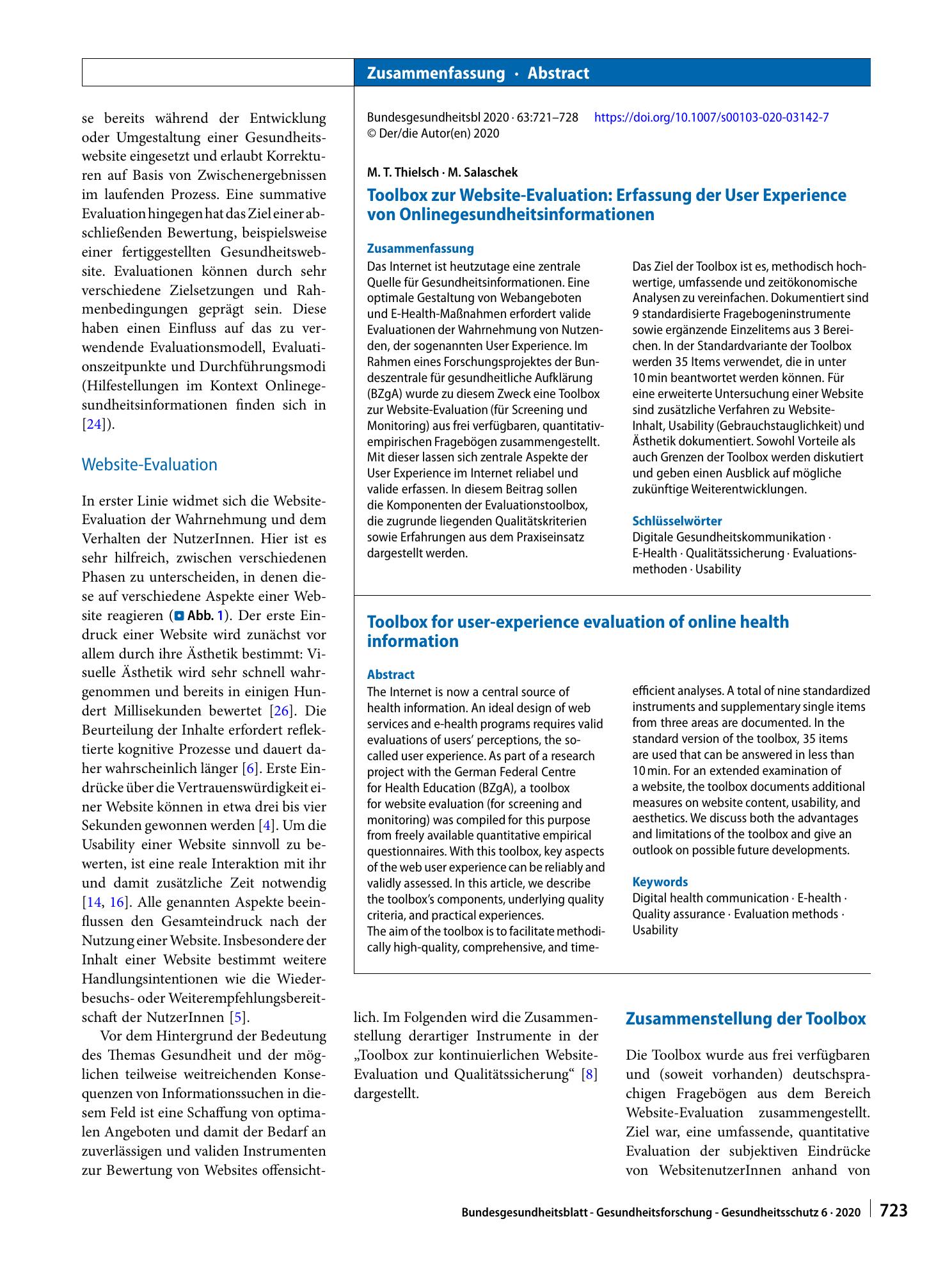 Vorschauseite 3: Toolbox zur Website-Evaluation: Erfassung der User Experience von Onlinegesundheitsinformationen