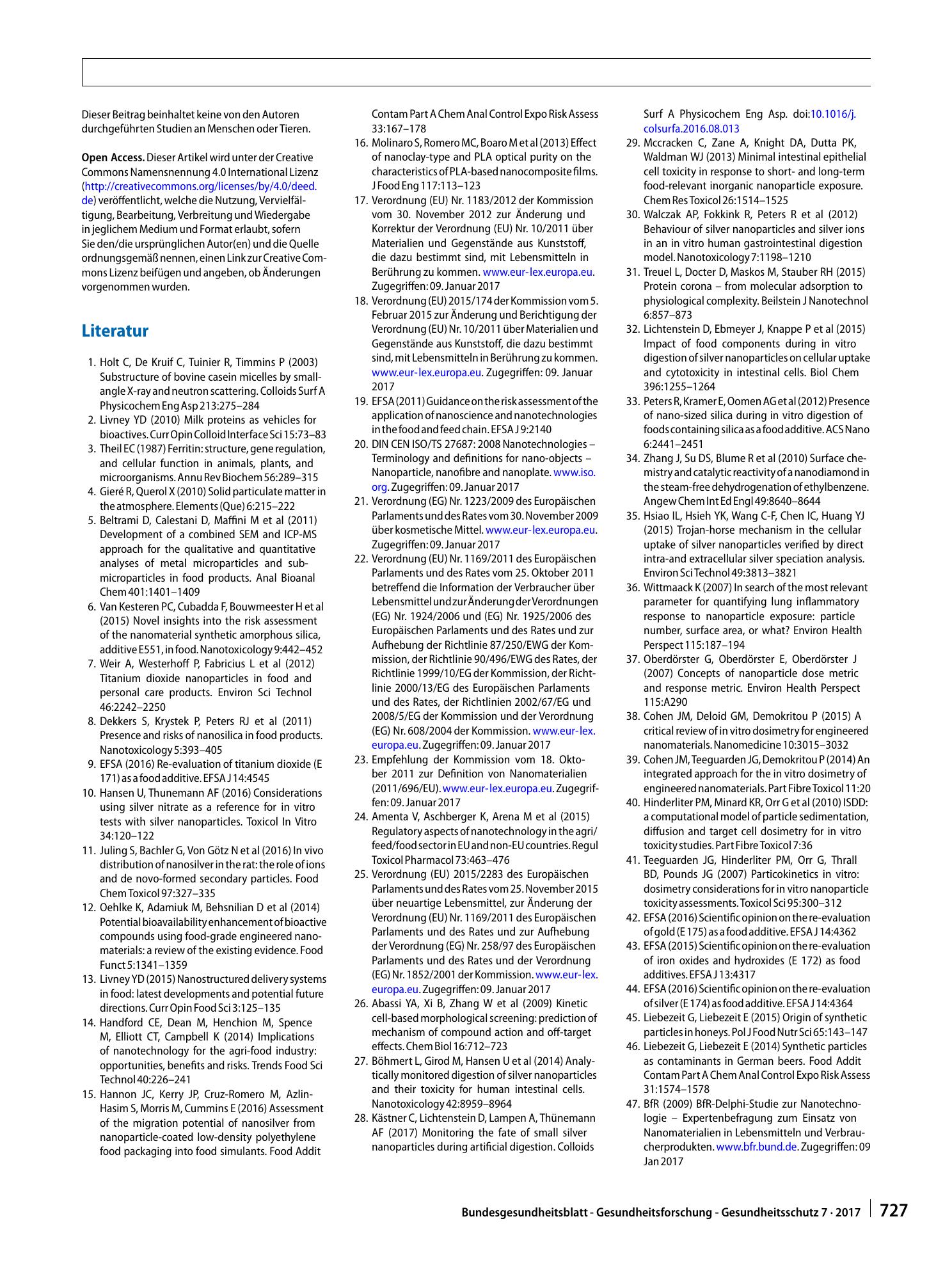 Vorschauseite 6: Nanomaterialien in Lebensmitteln – toxikologische Eigenschaften und Risikobewertung