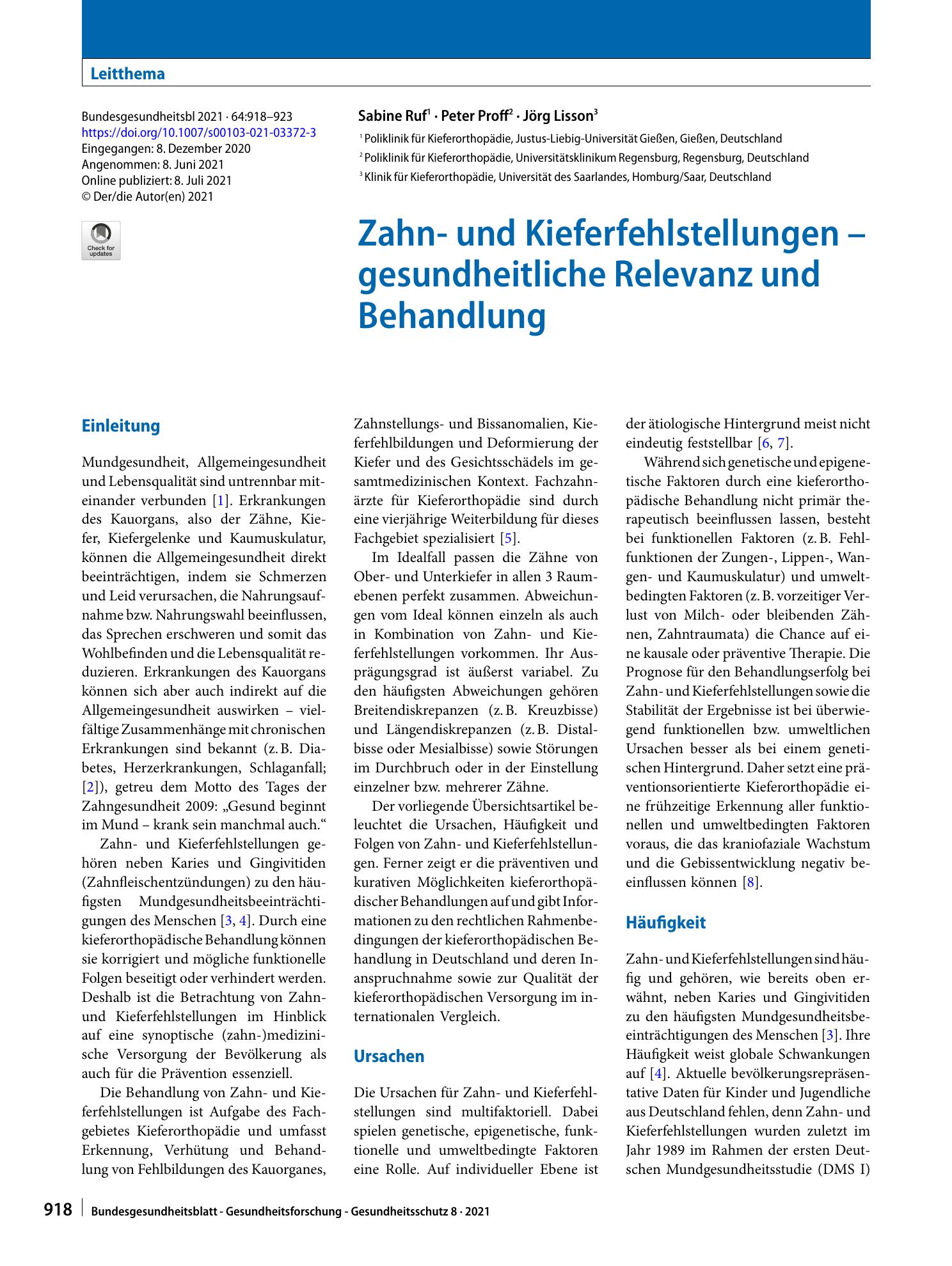 Vorschauseite 1: Zahn- und Kieferfehlstellungen – gesundheitliche Relevanz und Behandlung
